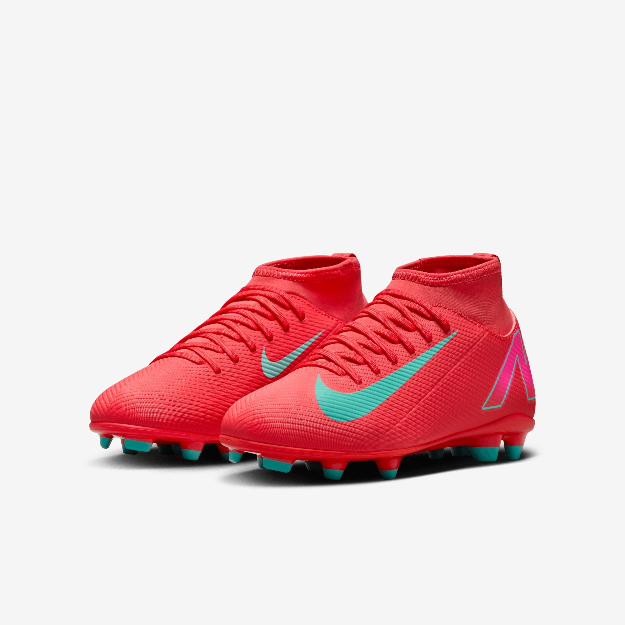 Nike Jr. Mercurial Superfly 10 Club Little/Big Kids' MG High-Top Soccer Cleats - Ember Glow/Aurora Green