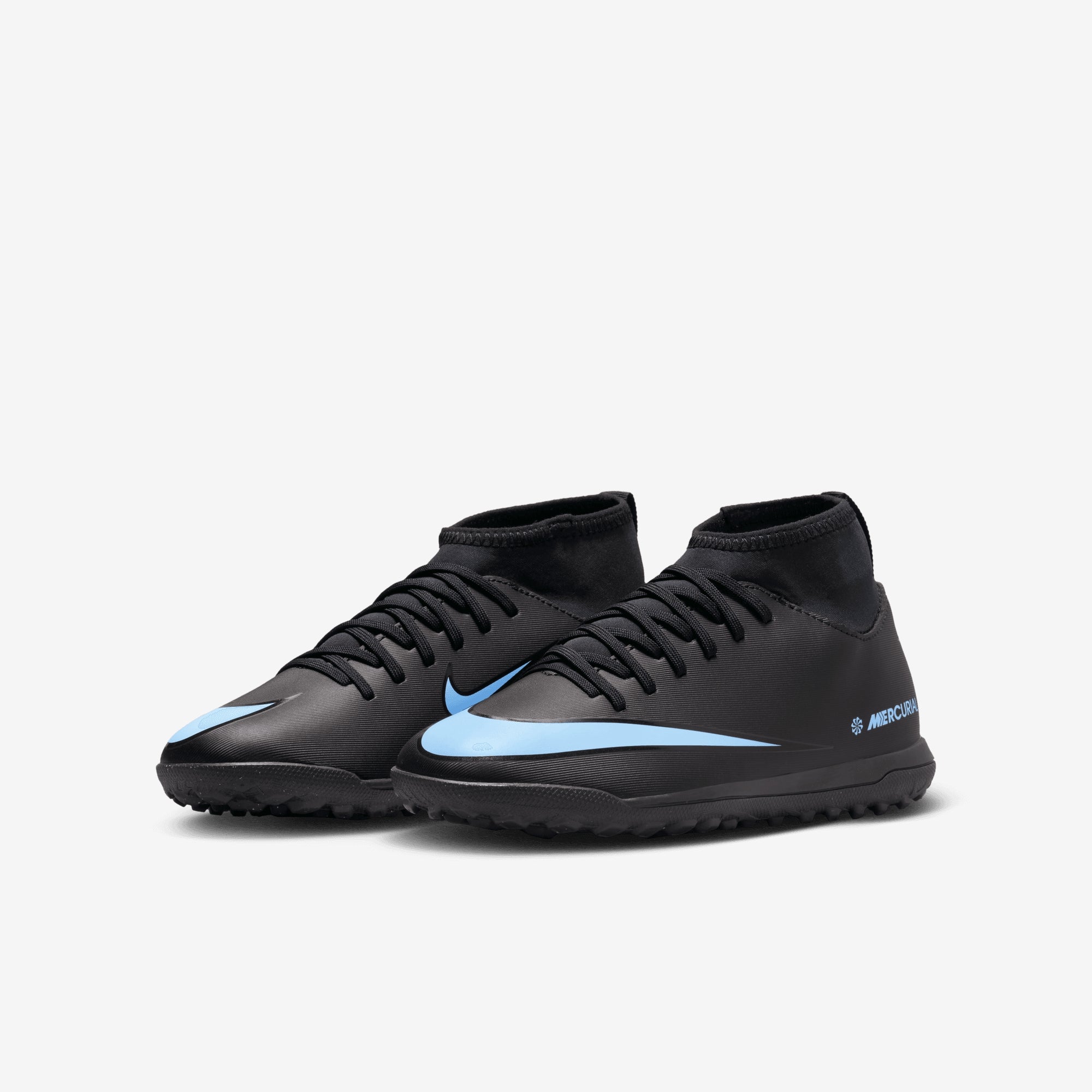 Nike Jr. Mercurial Superfly 10 Club Little/Big Kids' Turf High-Top Soccer Shoes - Black/Black