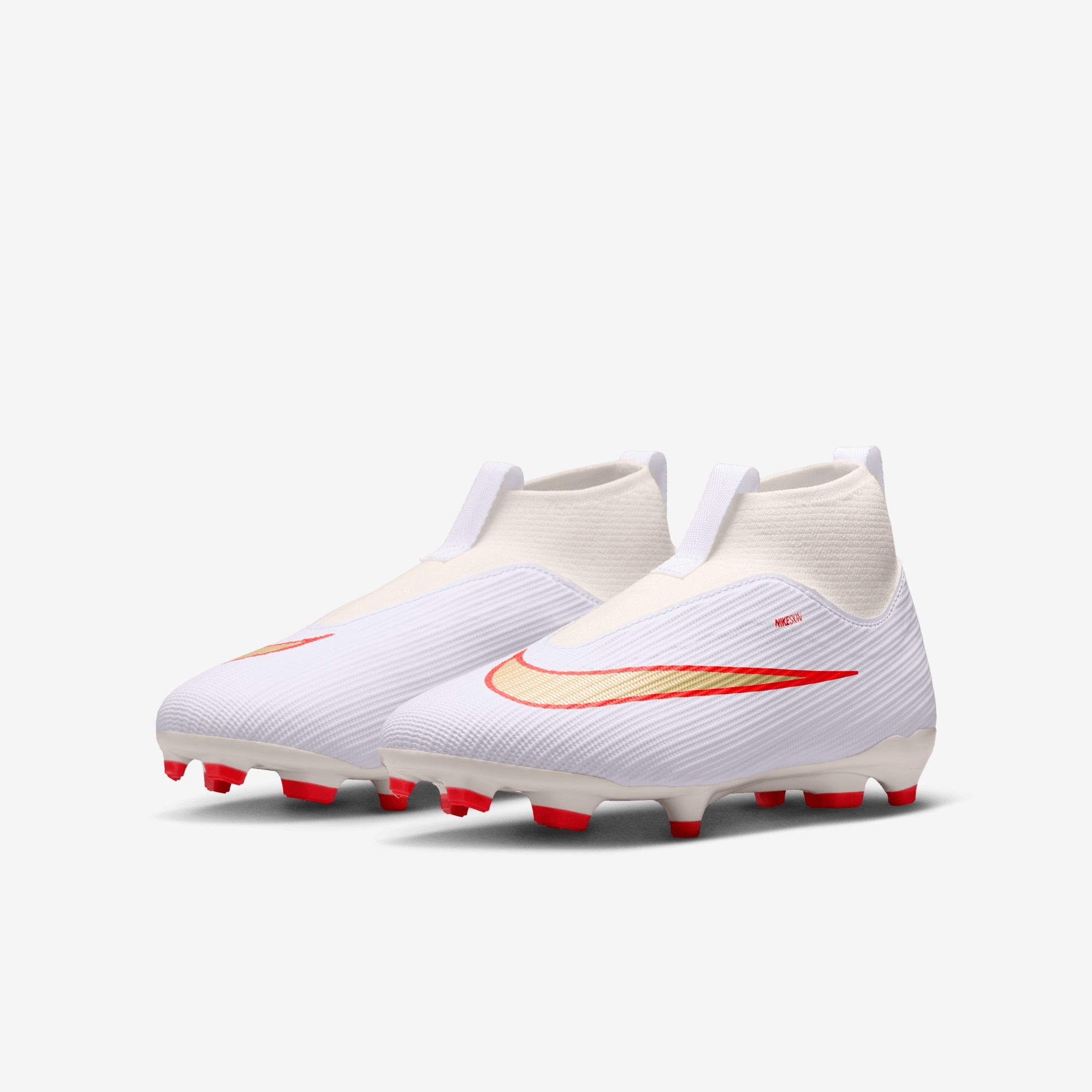 Nike Jr. Mercurial Superfly 11 Academy Big Kids' Multi-Ground High-Top Soccer Cleats - White/Blur-Bright Crimson