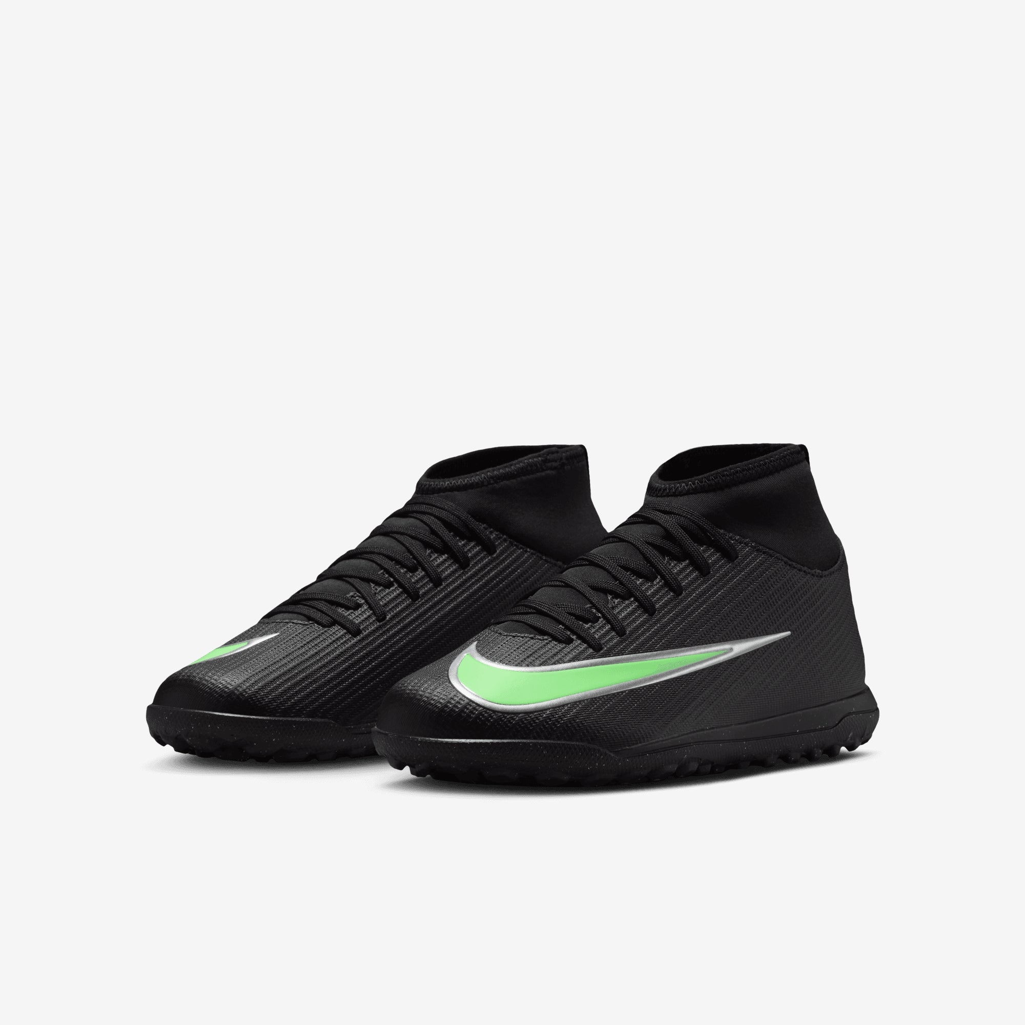 Nike Jr. Mercurial Superfly 11 Club Big Kids' Turf High-Top Soccer Shoes - Black/Illusion Green-Black