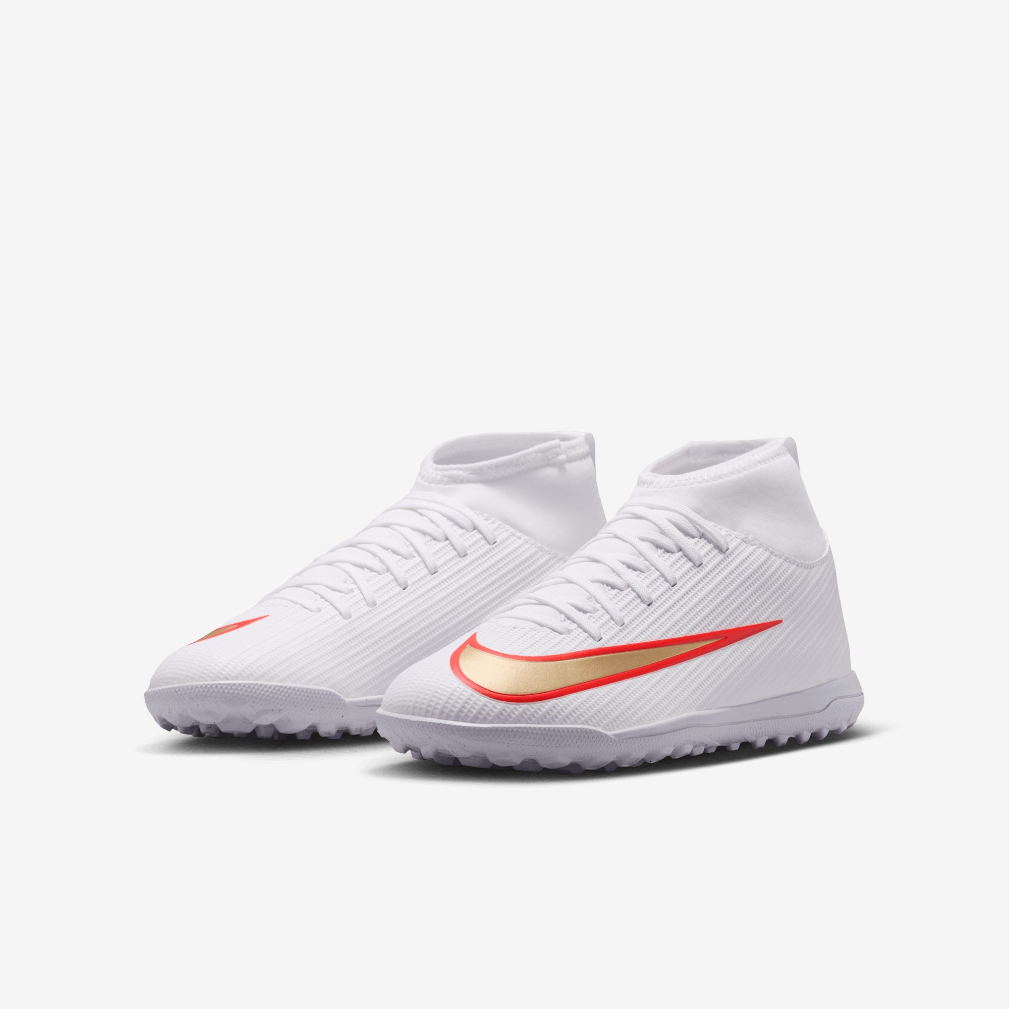 Nike Jr. Mercurial Superfly 11 Club Big Kids' Turf High-Top Soccer Shoes - White/Blur-Bright Crimson