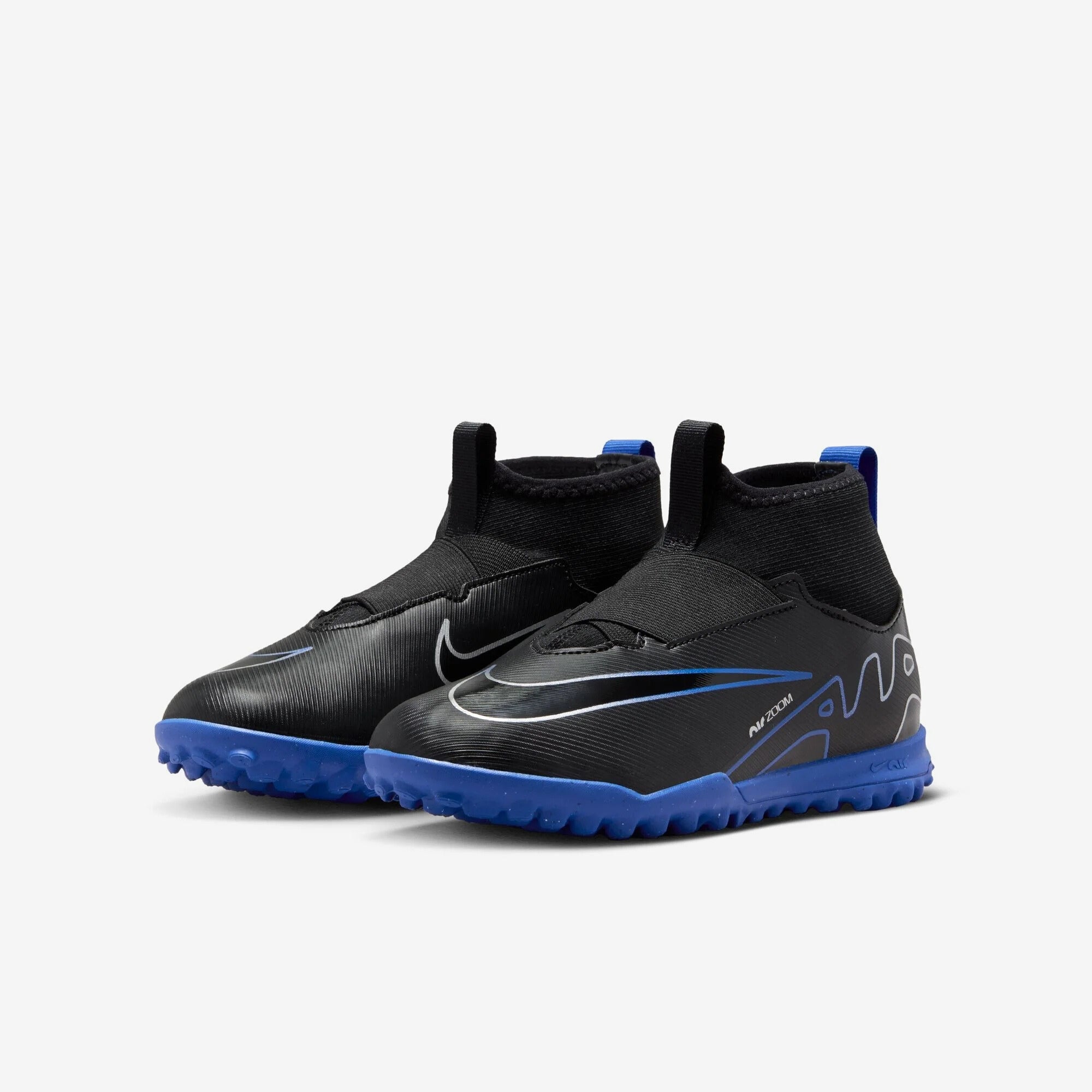 Nike Jr. Mercurial Superfly 9 Academy Big Kids' Turf High-Top Soccer Shoes - Black/Chrome-Hyper Royal