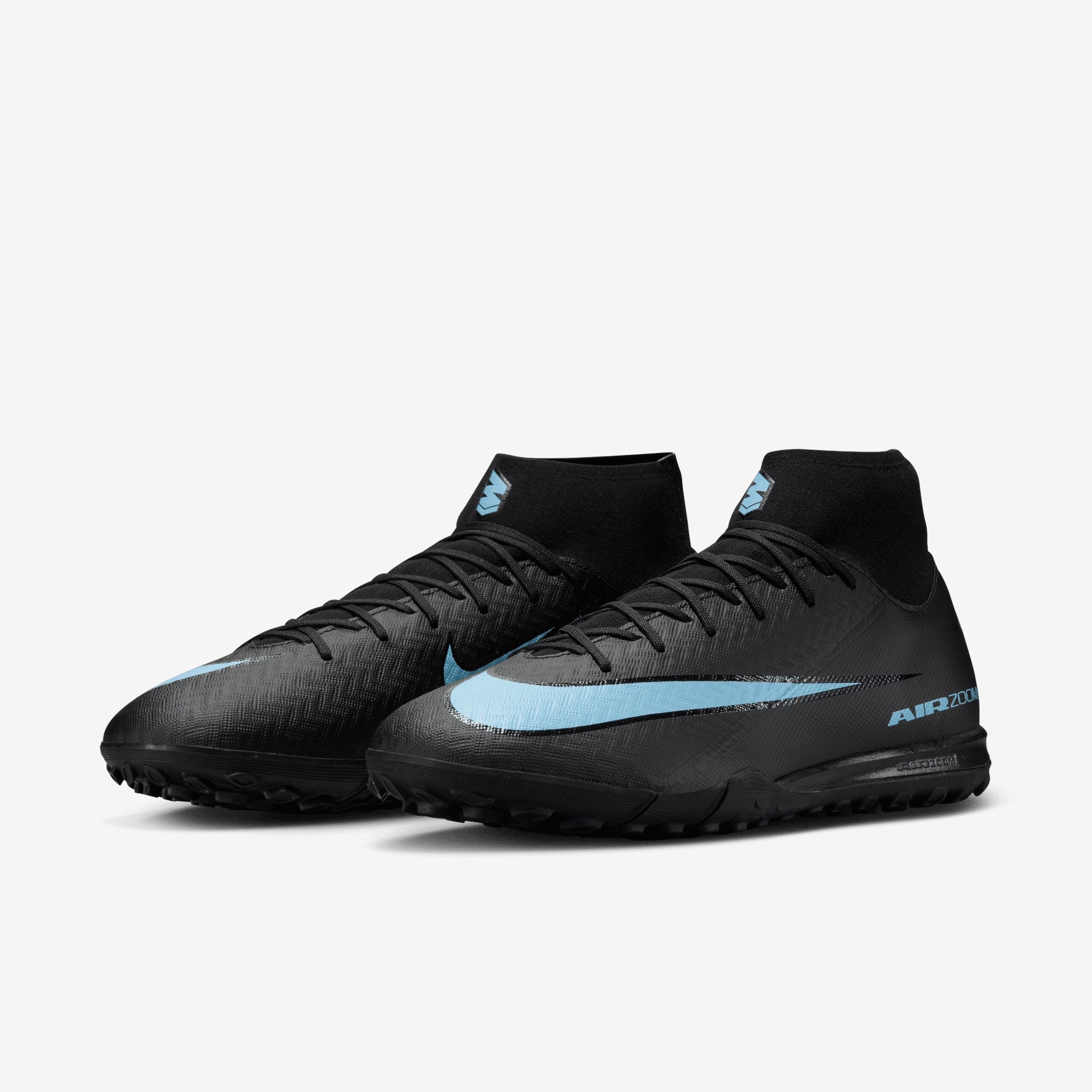 Nike Mercurial Superfly 10 Academy Turf High-Top Soccer Shoes - Black/Ice Blue