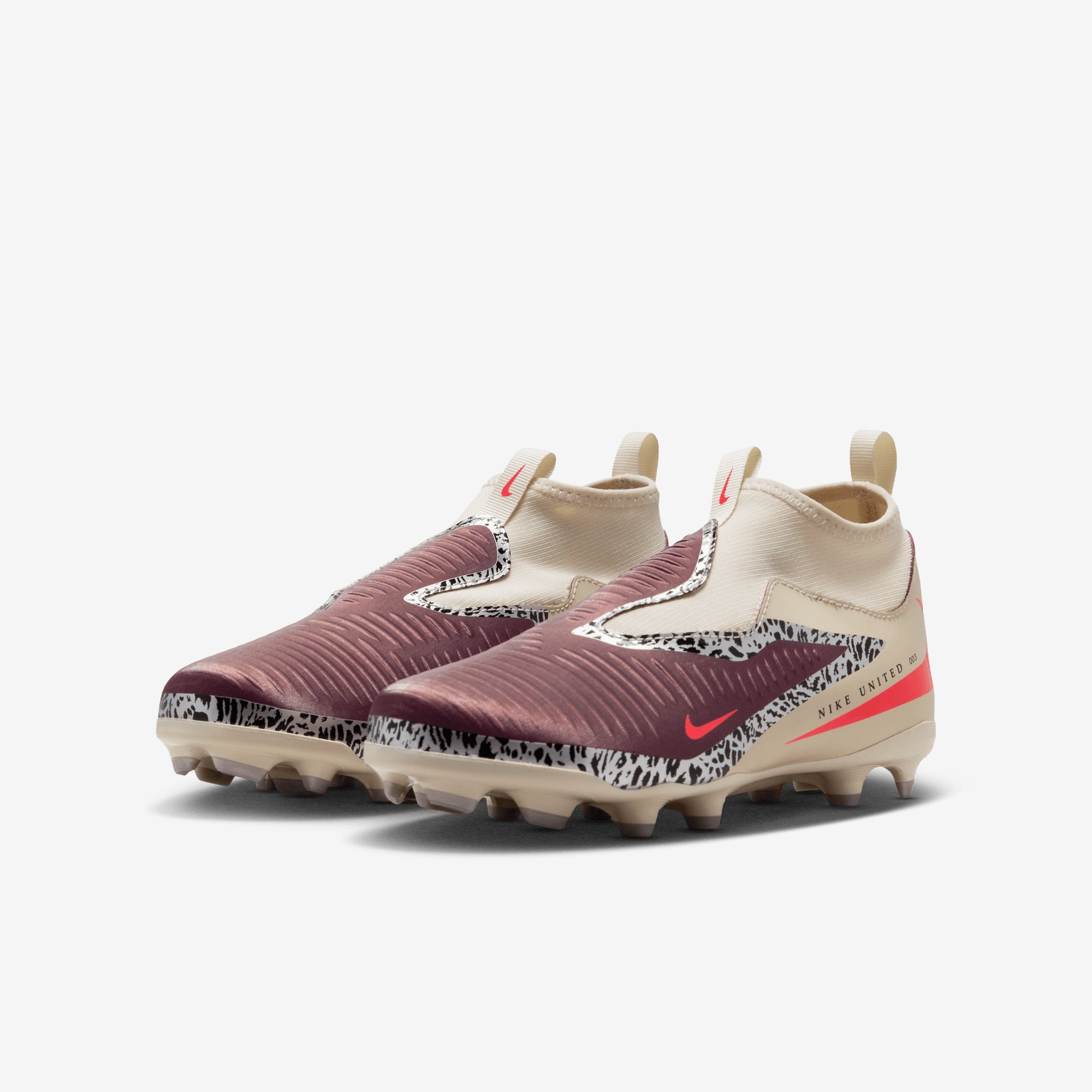 Nike United Jr. Phantom 6 High Academy Big Kids' Multi-Ground Soccer Cleats - Burgundy Crush/University Red-Fossil