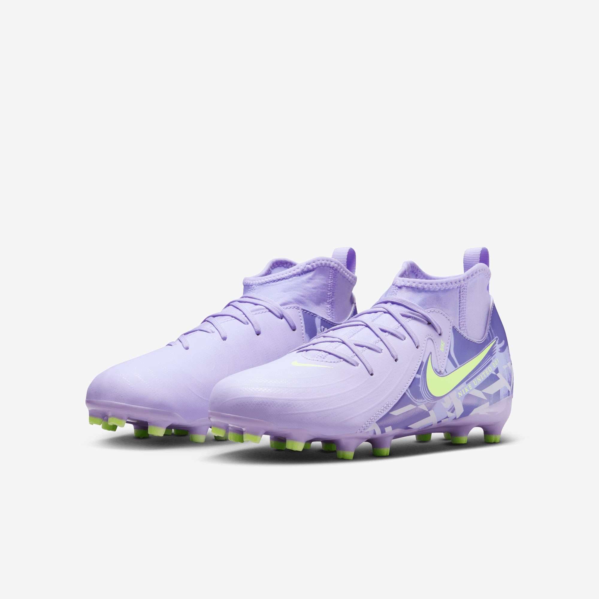 Nike United Jr. Phantom Luna 2 Academy Big Kids' FG High-Top Soccer Cleats - Purple Agate/Barely Volt