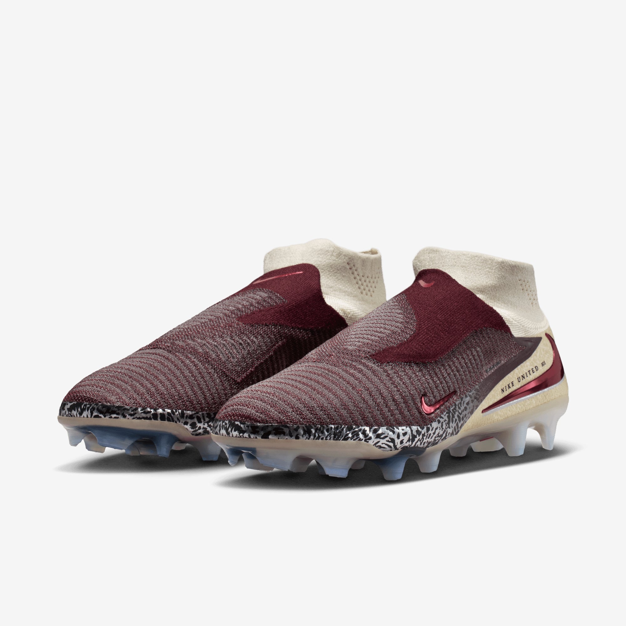 Nike United Phantom 6 High Elite Firm-Ground Soccer Cleats - Burgundy Crush/University Red-Fossil