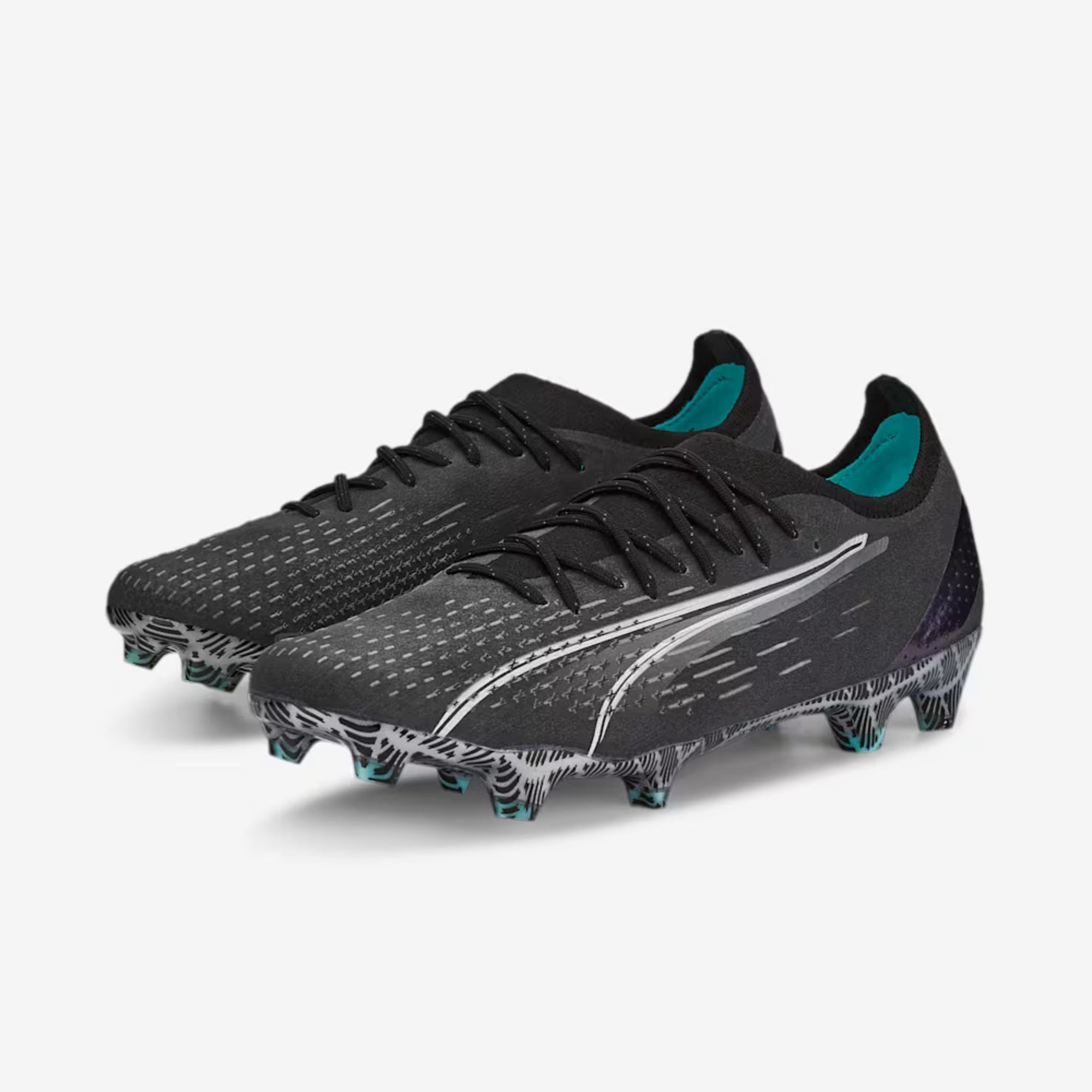 PUMA ULTRA ULTIMATE Firm/Artificial-Ground Low-Top Soccer Cleats - PUMA Black-PUMA White-Elektro Aqua