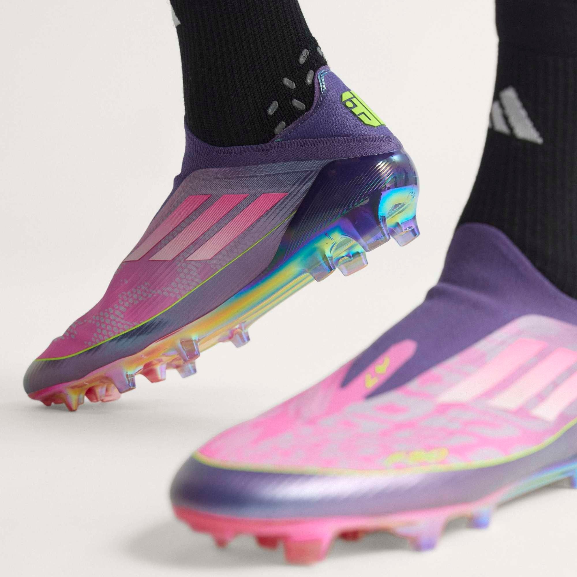 adidas F50 Elite LY Laceless Firm-Ground Low-Top Soccer Cleats - Purple / Cloud White / Lucid Lemon