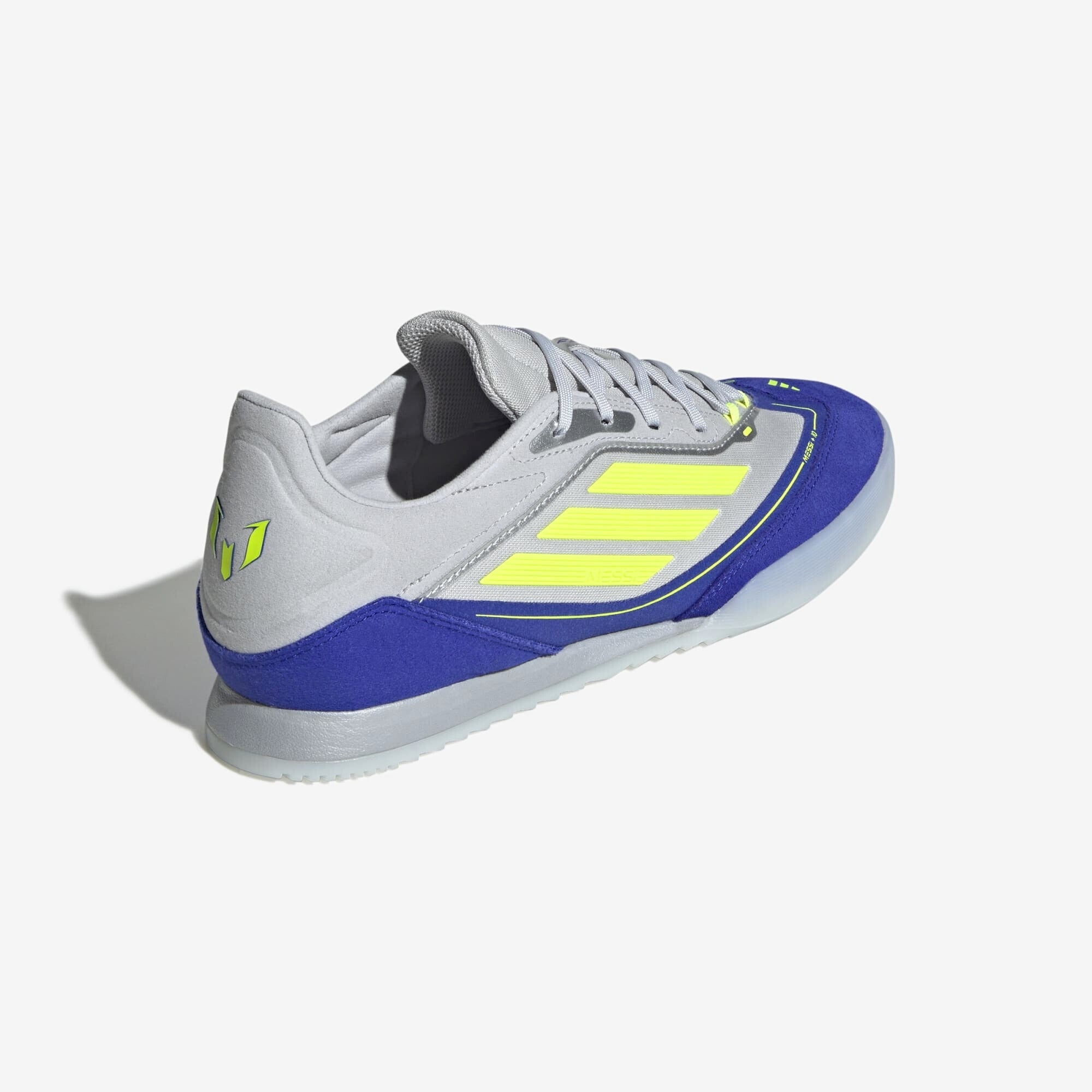 adidas F50 Messi Freestyle IC Low-Top Soccer Shoes - Silver Metallic / Solar Yellow / Lucid Blue