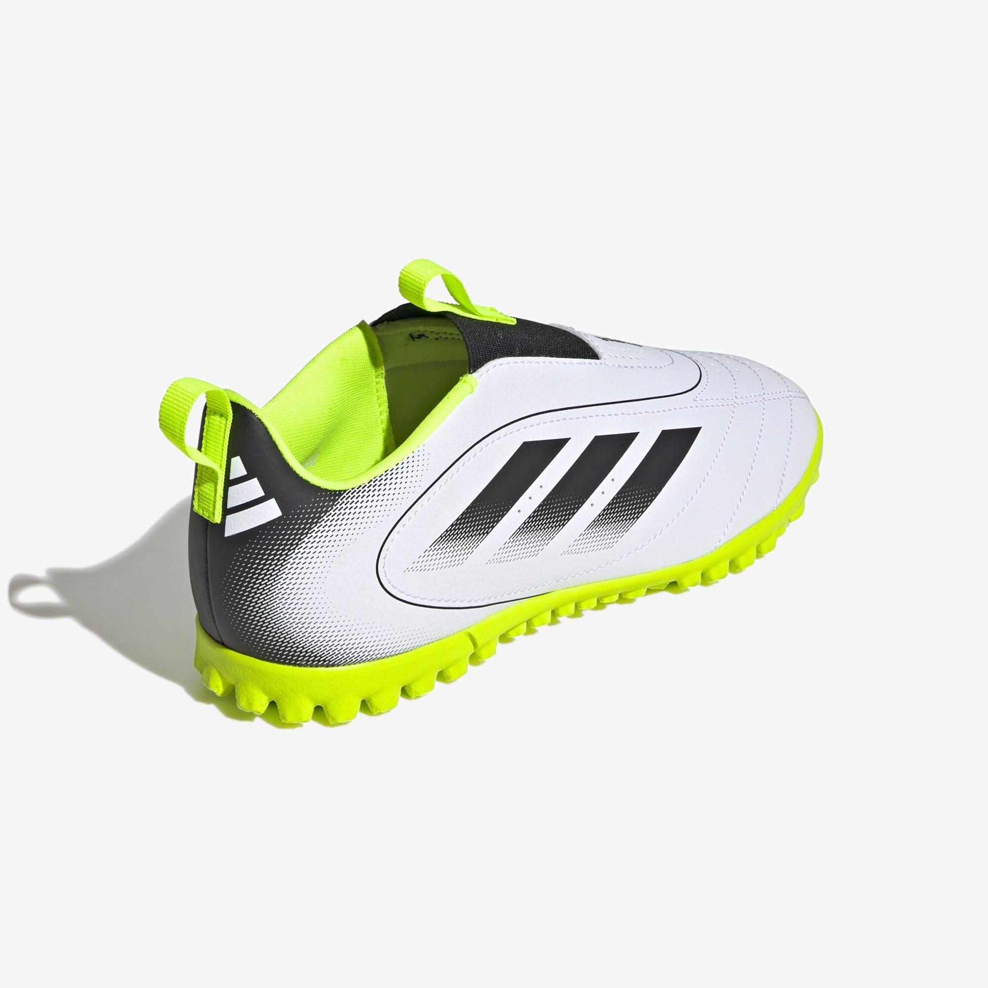 adidas Jr. Goletto IX Laceless Little/Big Kids' TF Low-Top Soccer Shoes - Cloud White / Core Black / Lucid Lemon