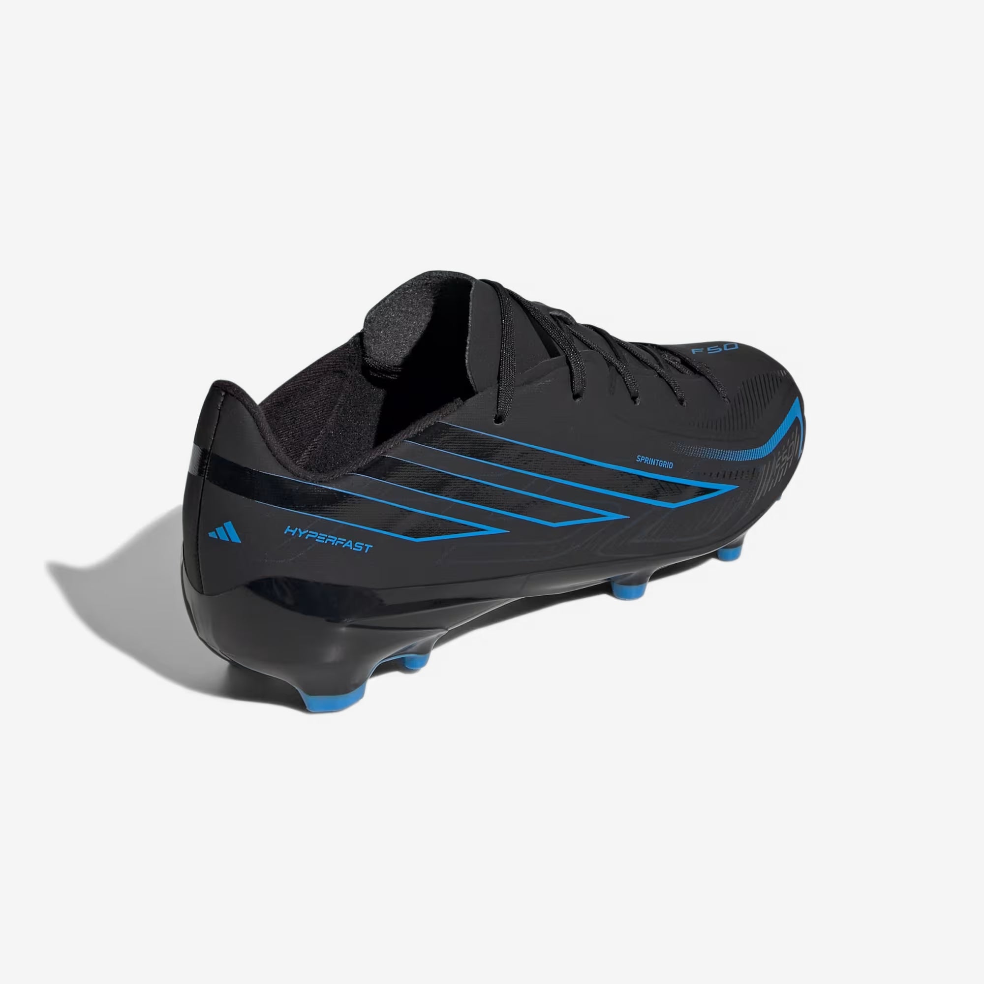 adidas Jr. F50 Hyperfast League Big Kids' Firm-Ground Low-Top Soccer Cleats - Core Black / Core Black / Lucid Ray Blue