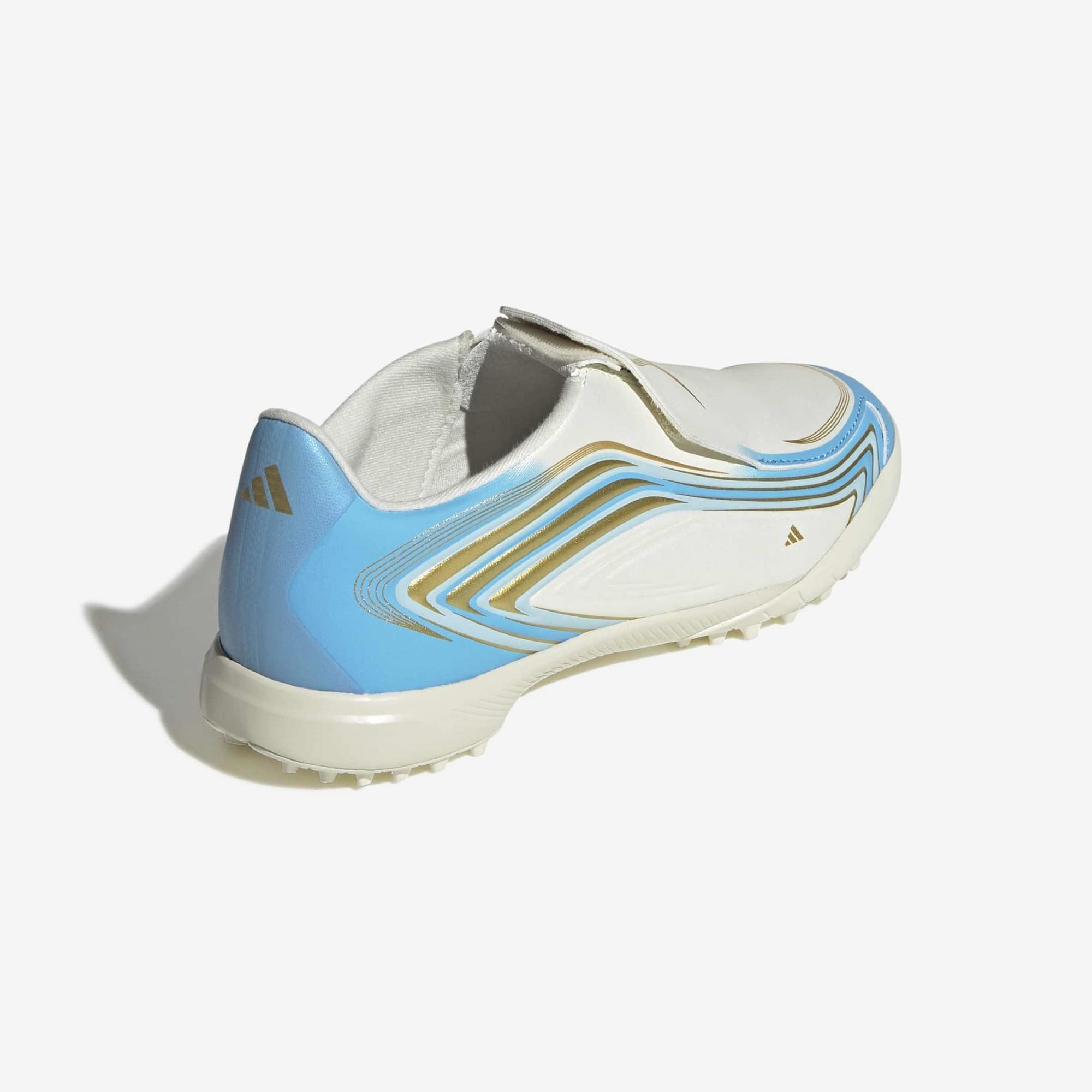 adidas Jr. F50 Messi League Laceless Big Kids Turf Low-Top Soccer Shoes - Ivory / Semi Blue Burst / Icey Blue