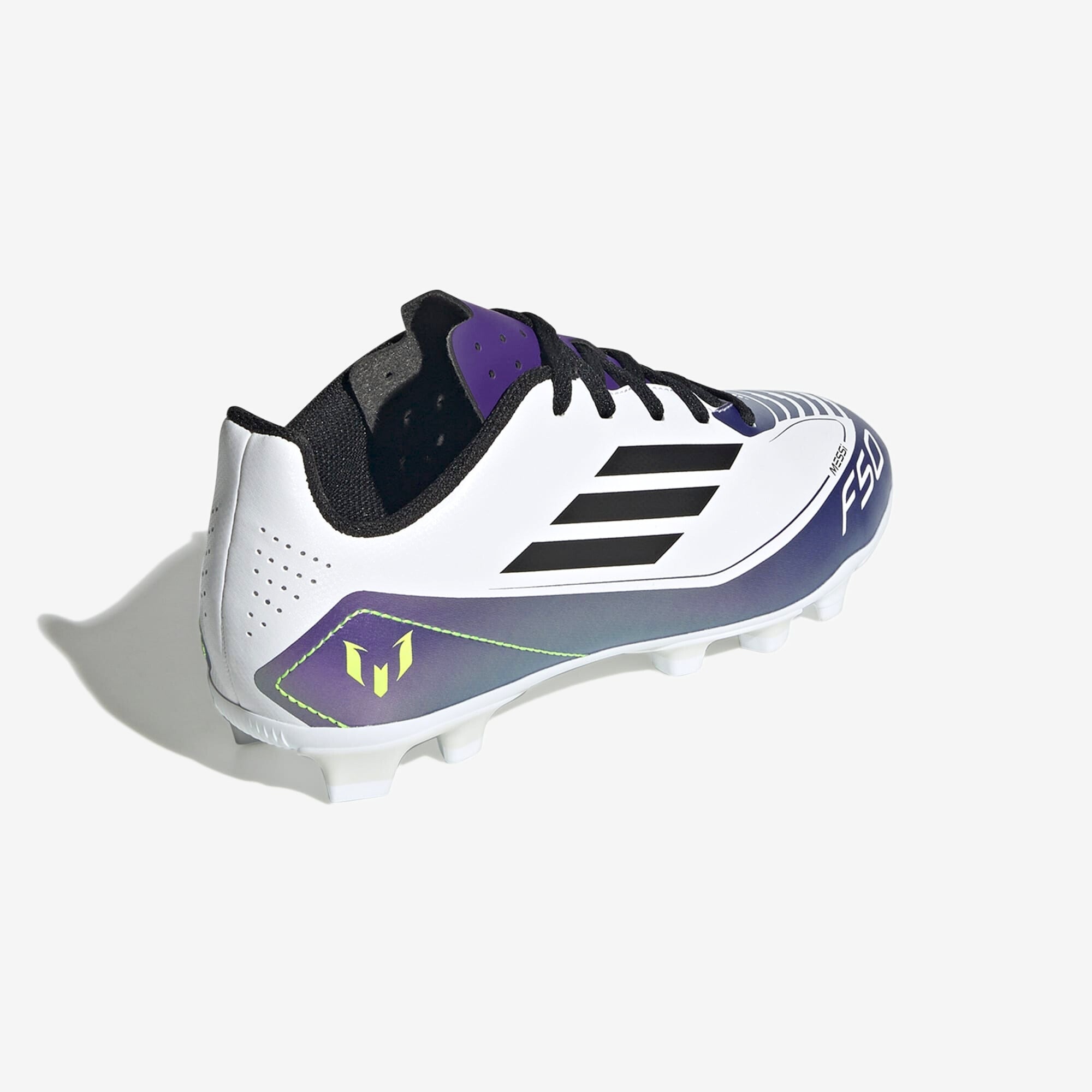 adidas Jr. Messi F50 Club Little/Big Kids' MG Low-Top Soccer Cleats - White / Core Black / Unity Purple