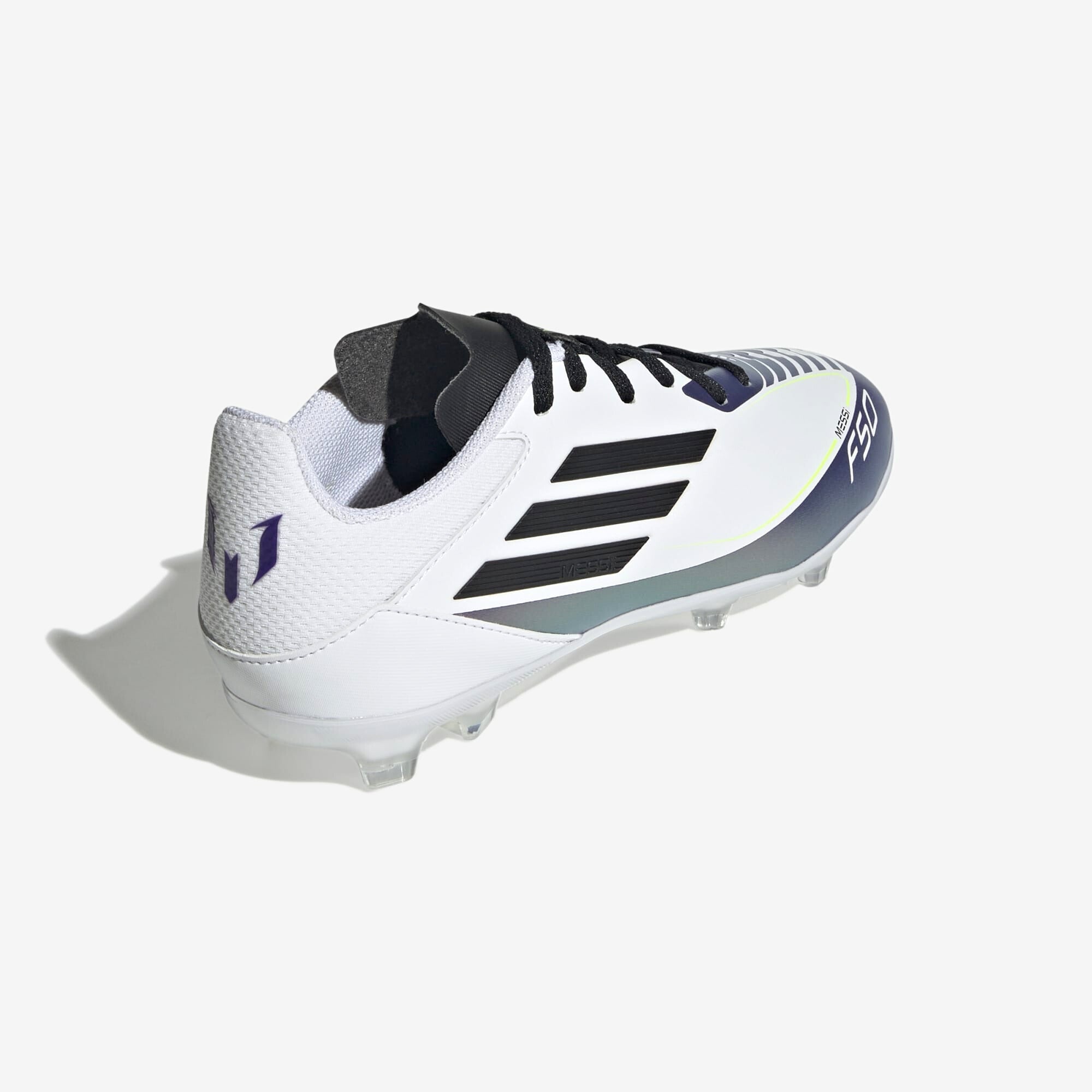 adidas Jr. Messi F50 League Little/Big Kids' FG/MG Low-Top Soccer Cleats - Cloud White / Core Black / Purple