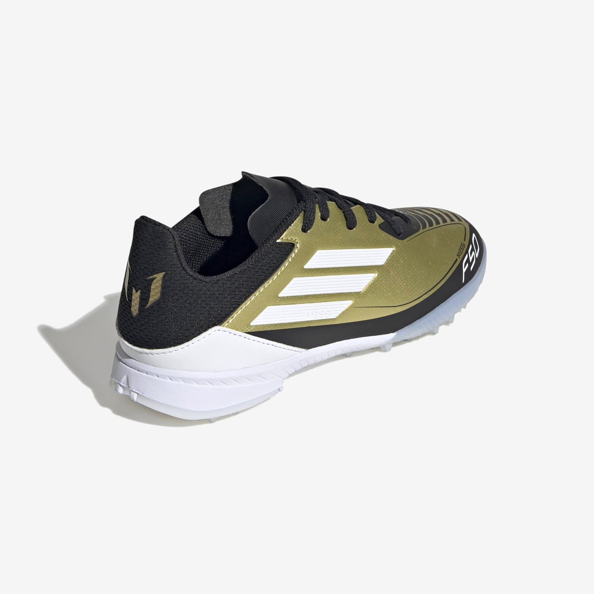 adidas Jr. Messi F50 League Little/Big Kids' TF Low-Top Soccer Shoes - Gold Metallic / Cloud White / Core Black