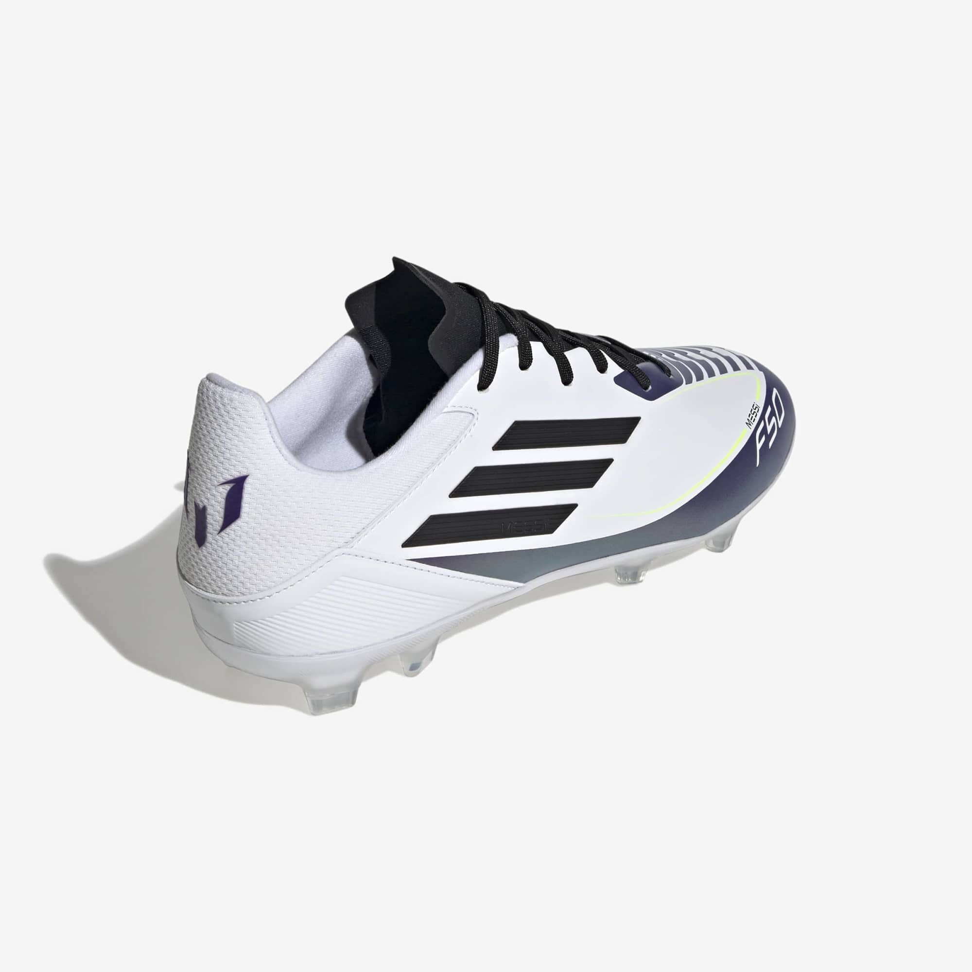 adidas Messi F50 League Firm/Multi-Ground Low-Top Soccer Cleats - Cloud White / Core Black / Purple