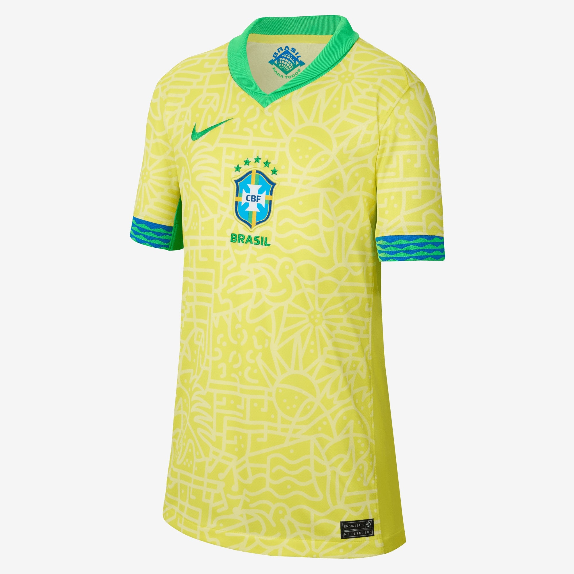 Nike Brazil 2024 Stadium Home Big Kids' Dri-FIT Soccer Replica Jersey - Dynamic Yellow/Lemon Chiffon/Green Spark