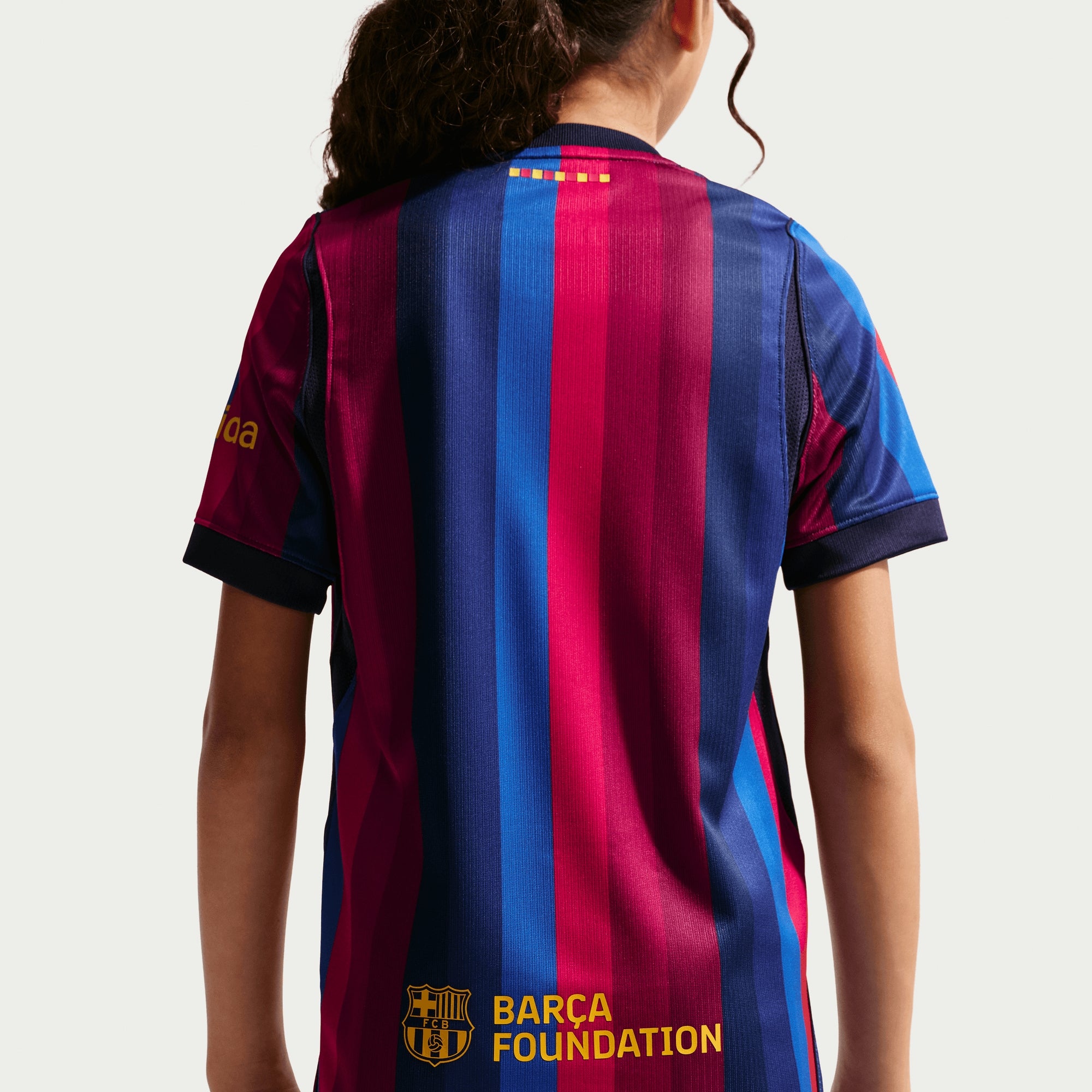 Nike FC Barcelona 2026/27 Stadium Home Big Kids' Dri-FIT Soccer Replica Jersey - Deep Garnet/Blue Void/Mineral Yellow