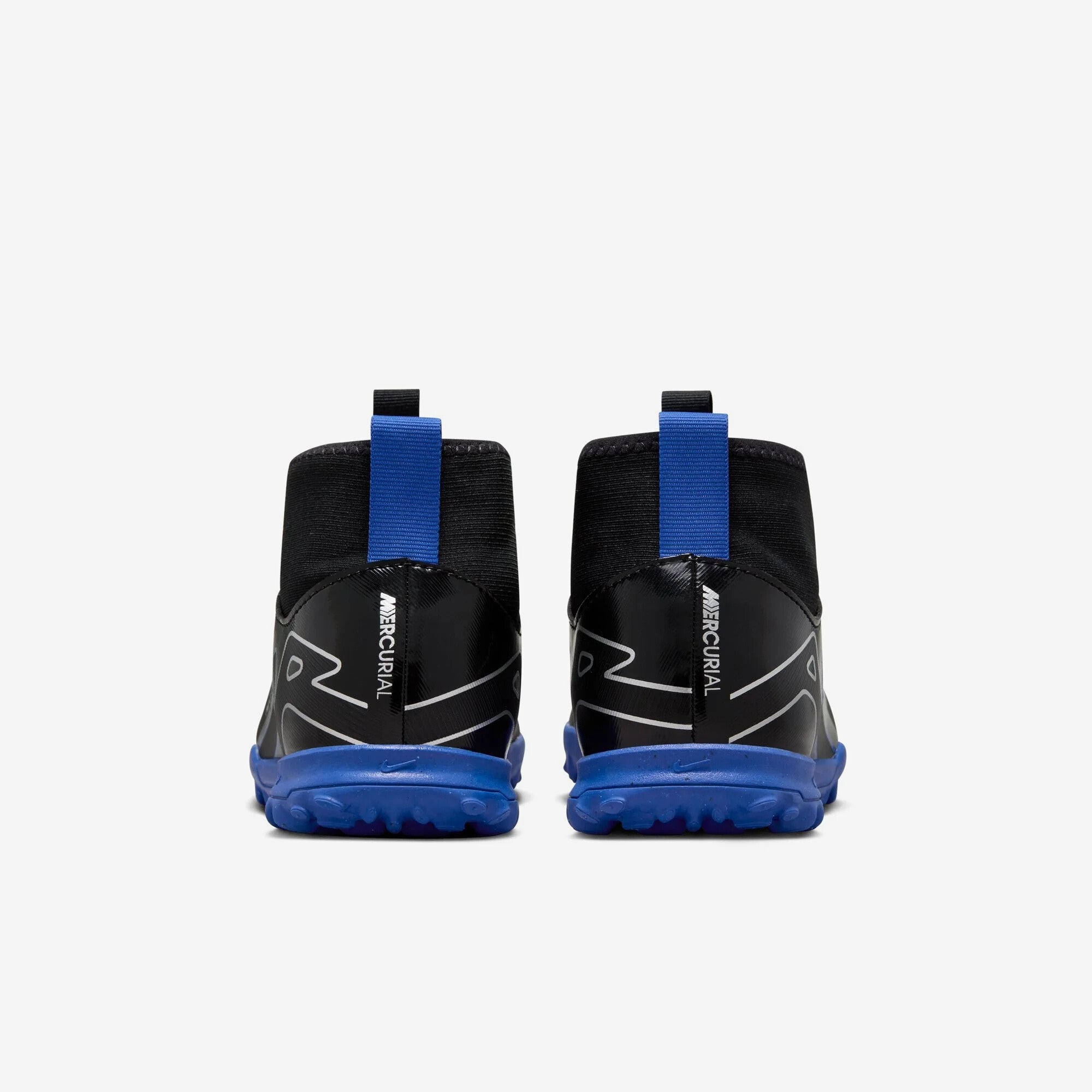 Nike Jr. Mercurial Superfly 9 Academy Big Kids' Turf High-Top Soccer Shoes - Black/Chrome-Hyper Royal