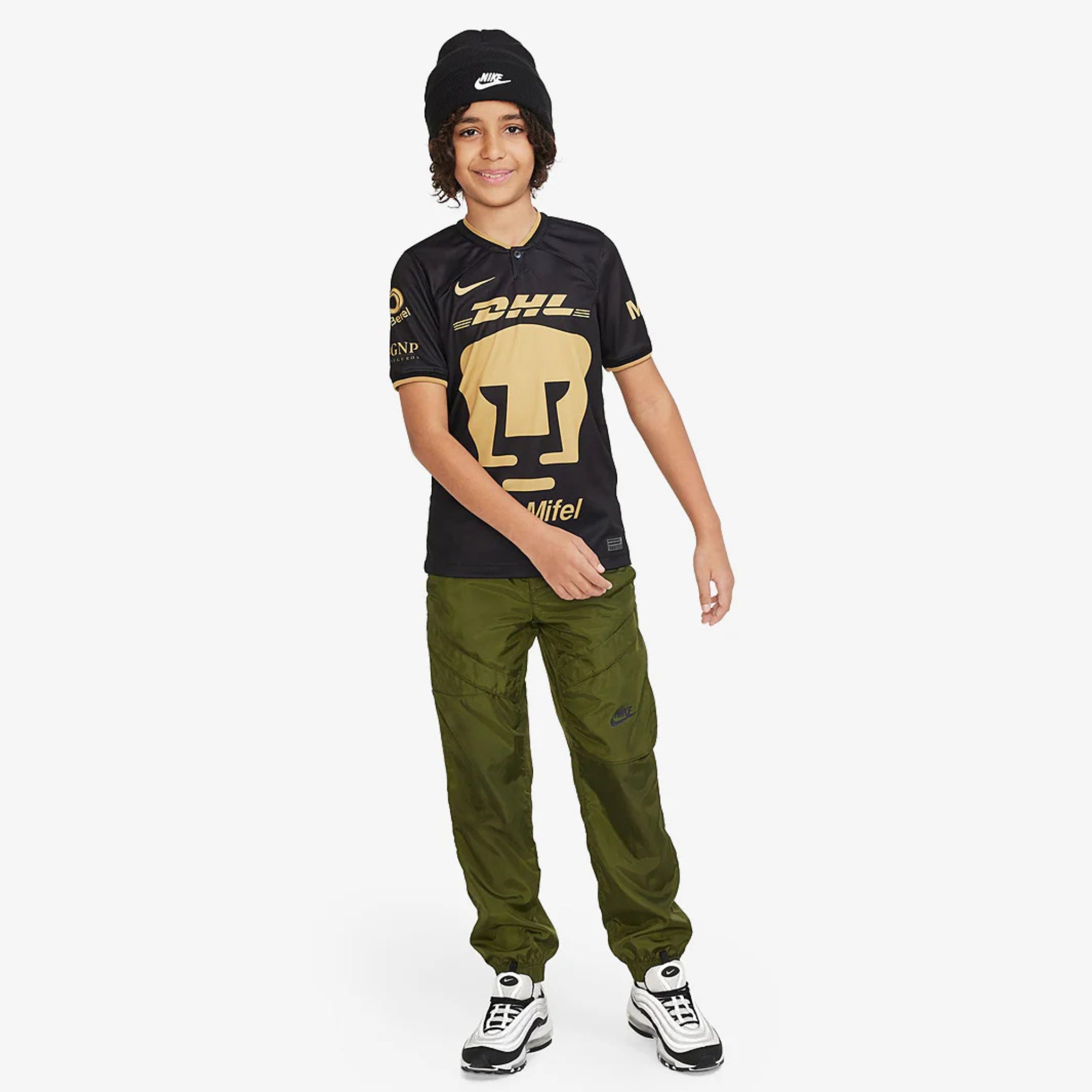 Nike Pumas UNAM 2022/23 Stadium Third Big Kids' Dri-FIT Soccer Replica Jersey - Black/Truly Gold/Truly Gold