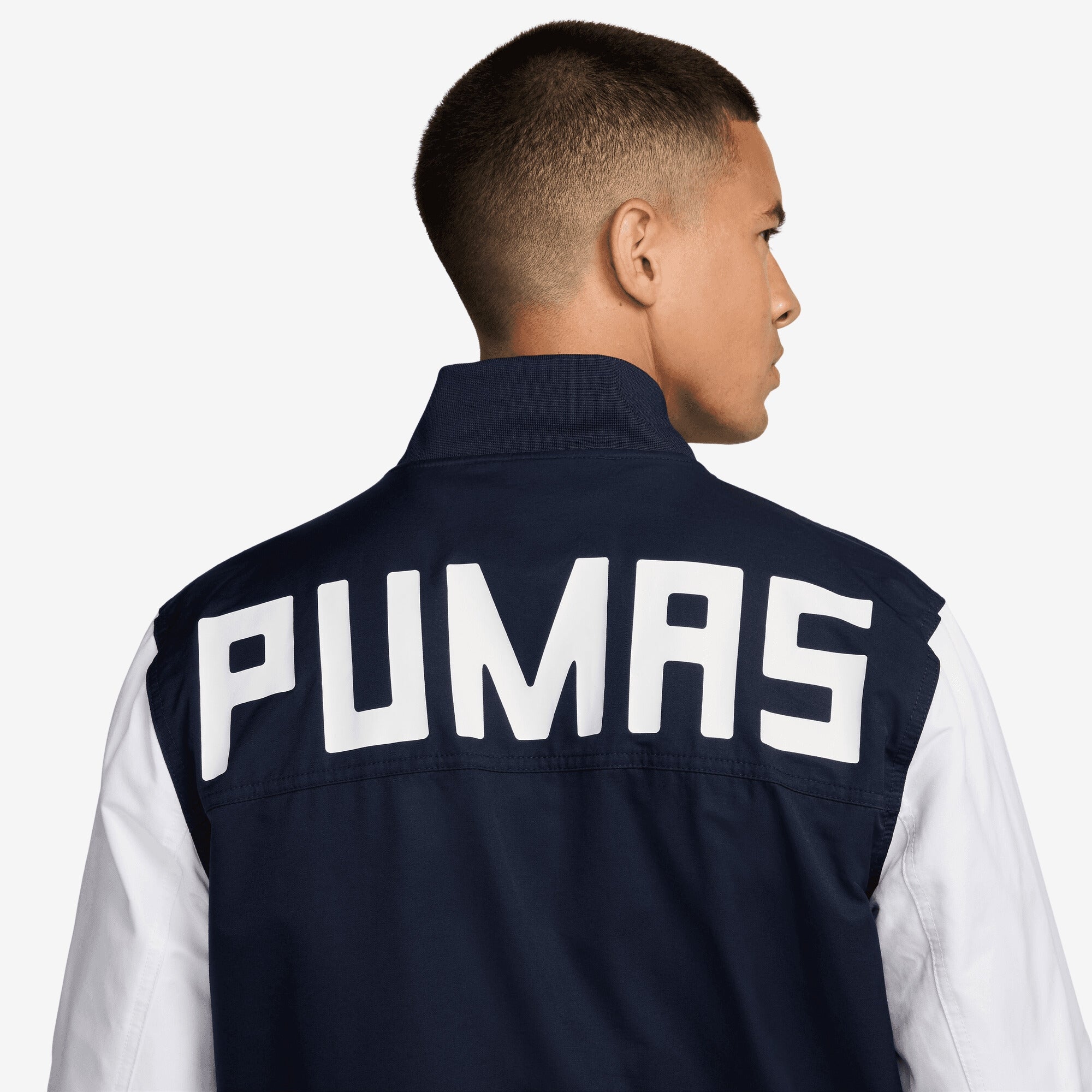 Nike Pumas UNAM Sport Essentials Men's Soccer Woven Unlined Bomber Jacket - Obsidian/White/White