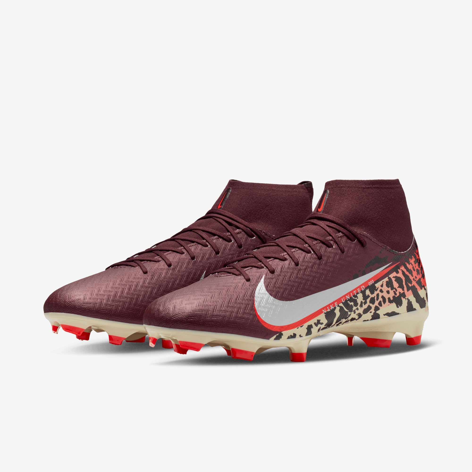 Nike United Mercurial Superfly 10 Academy Multi-Ground High-Top Soccer Cleats - Burgundy Crush/Metallic Silver