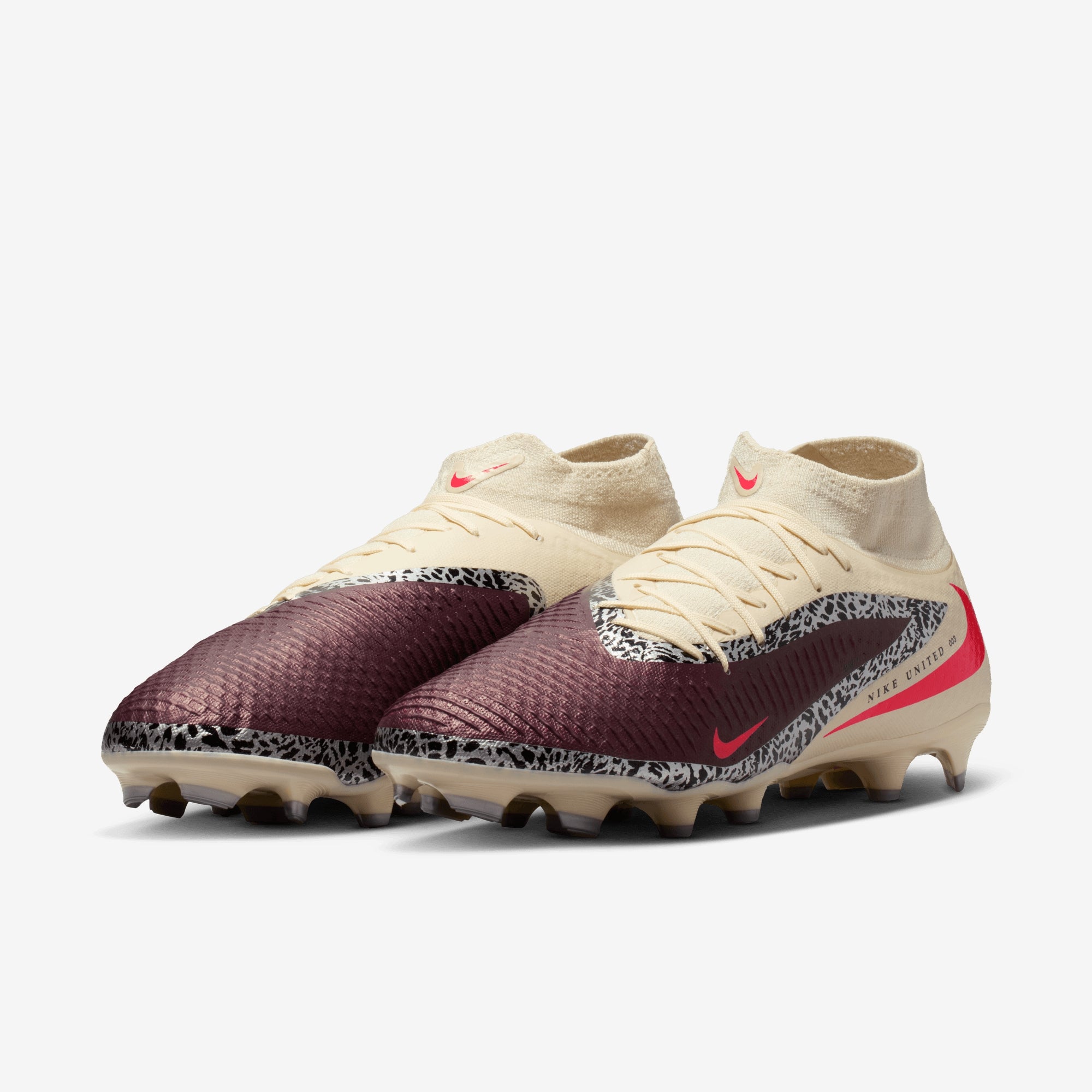 Nike United Phantom 6 High Academy Multi-Ground Soccer Cleats - Burgundy Crush/University Red-Fossil