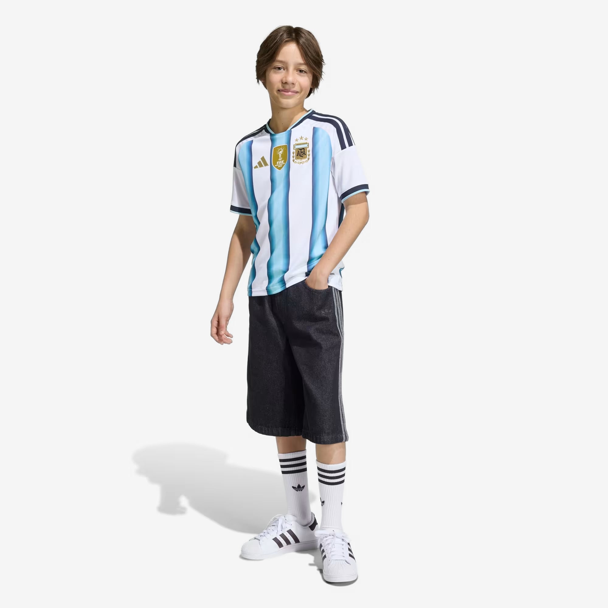 adidas Argentina 2026 Stadium Home Big Kids' Soccer Jersey - White / Icey Blue / Light Blue