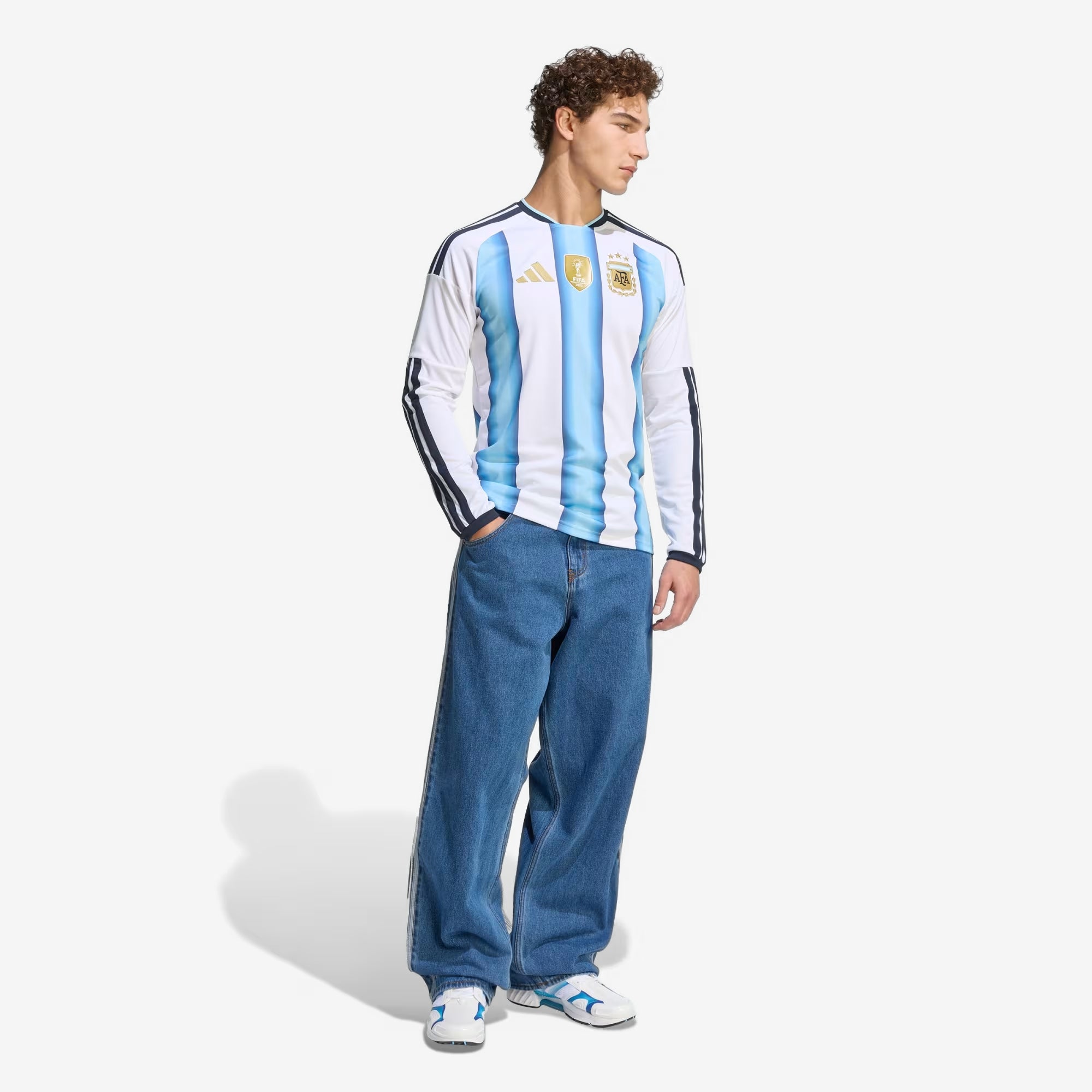 adidas Argentina 2026 Stadium Home Men's Soccer Long-Sleeve Jersey - White / Icey Blue / Light Blue
