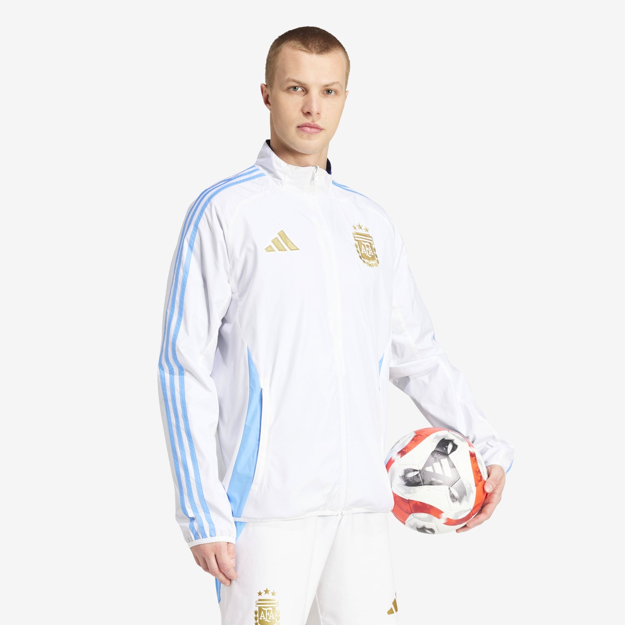 adidas Argentina Anthem Men's Full-Zip Soccer Jacket - White / Lucid Blue