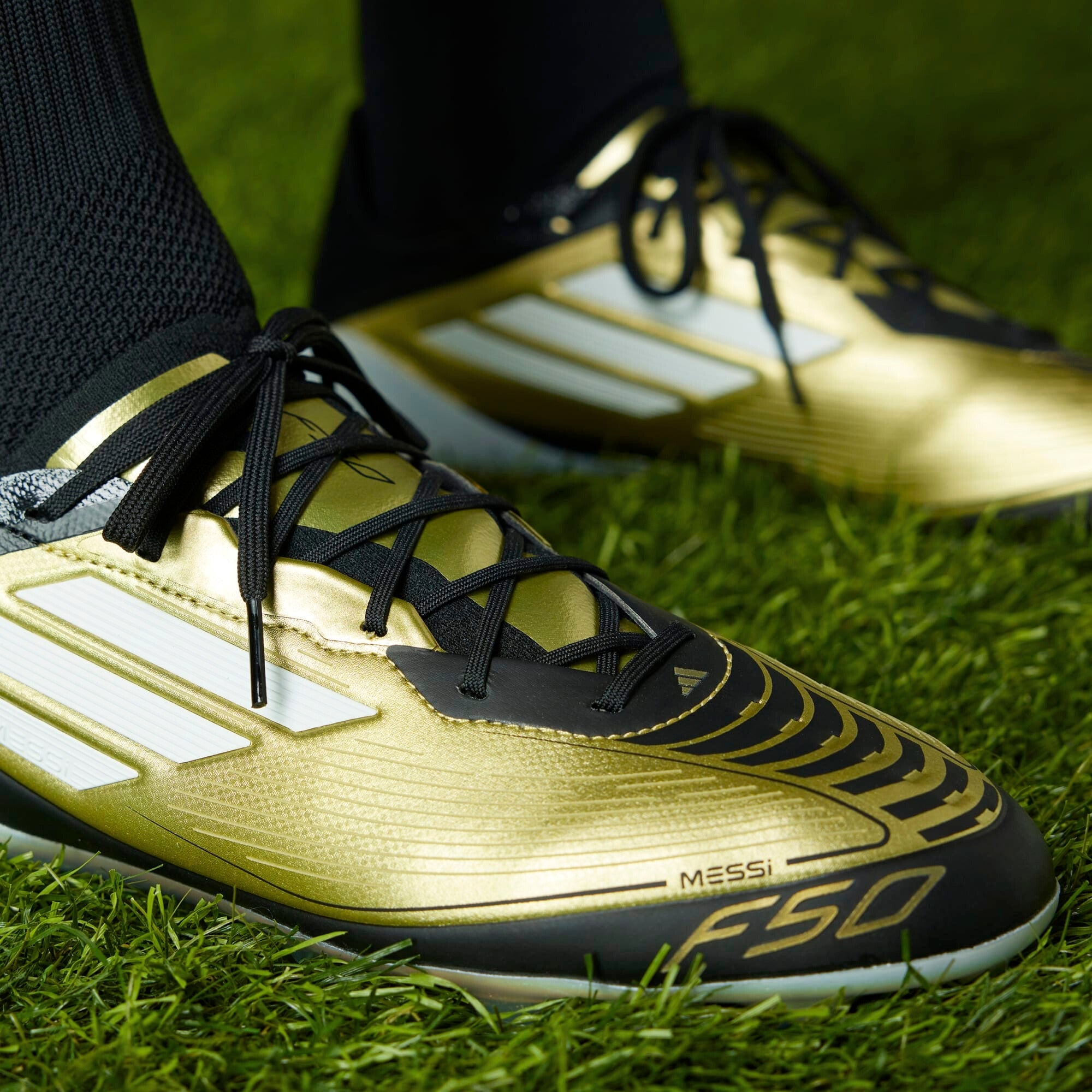 adidas F50 Elite Messi FG Low-Top Soccer Cleats - Gold Metallic / Cloud White / Core Black