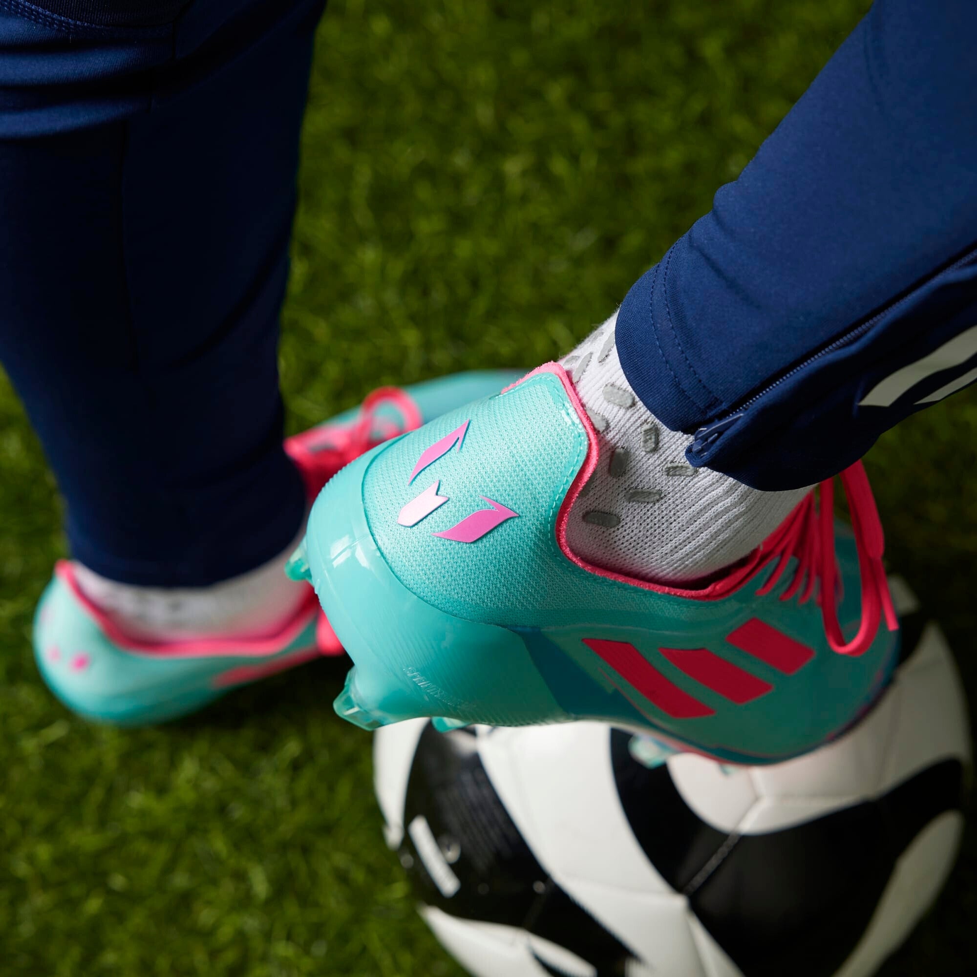 adidas F50 Elite Messi FG Low-Top Soccer Cleats - Flash Aqua / Lucid Pink / Lucid Cyan