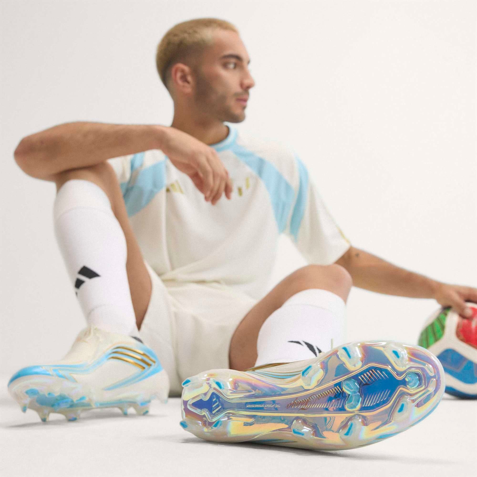adidas F50 Messi Elite Firm-Ground Low-Top Soccer Cleats - Ivory / Semi Blue Burst / Icey Blue