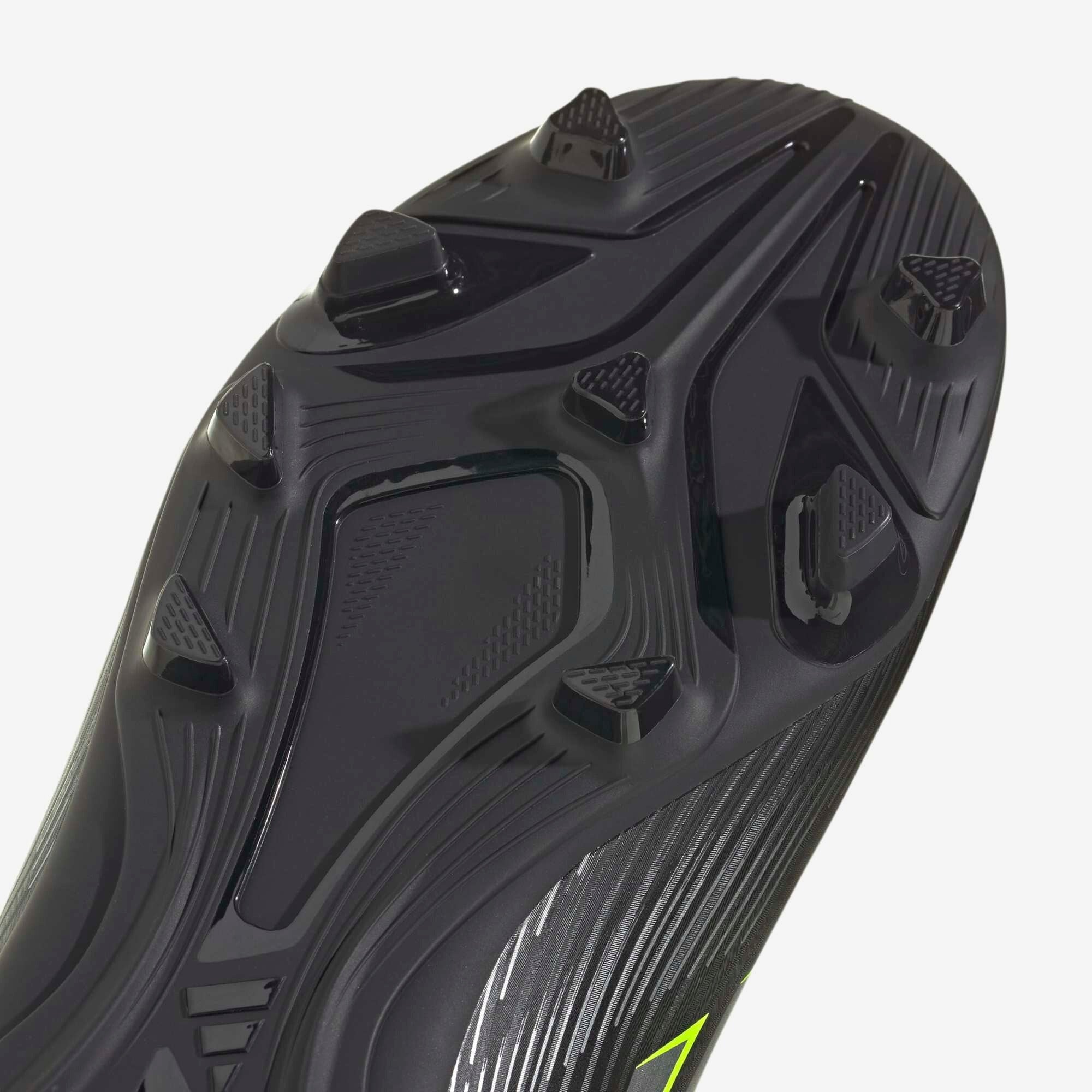 adidas Jr. F50 Club Hook-and-Loop Little Kids' Firm/Multi-Ground Soccer Cleats - Core Black / Iron Metallic / Lucid Lemon