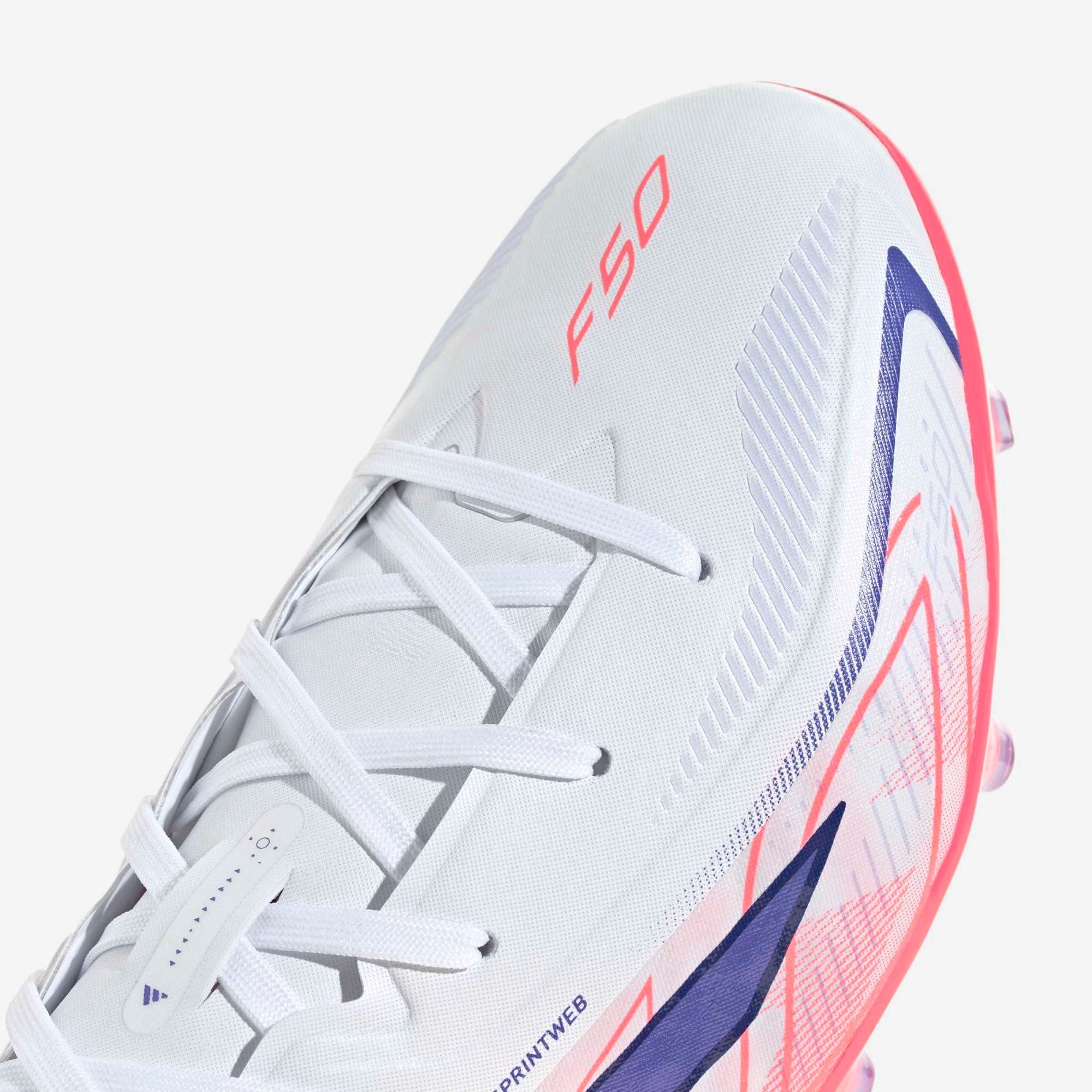 adidas Jr. F50 Hyperfast Elite Big Kids' Firm-Ground Low-Top Soccer Cleats - Ftwr White / Solar Purple / Solar Turbo