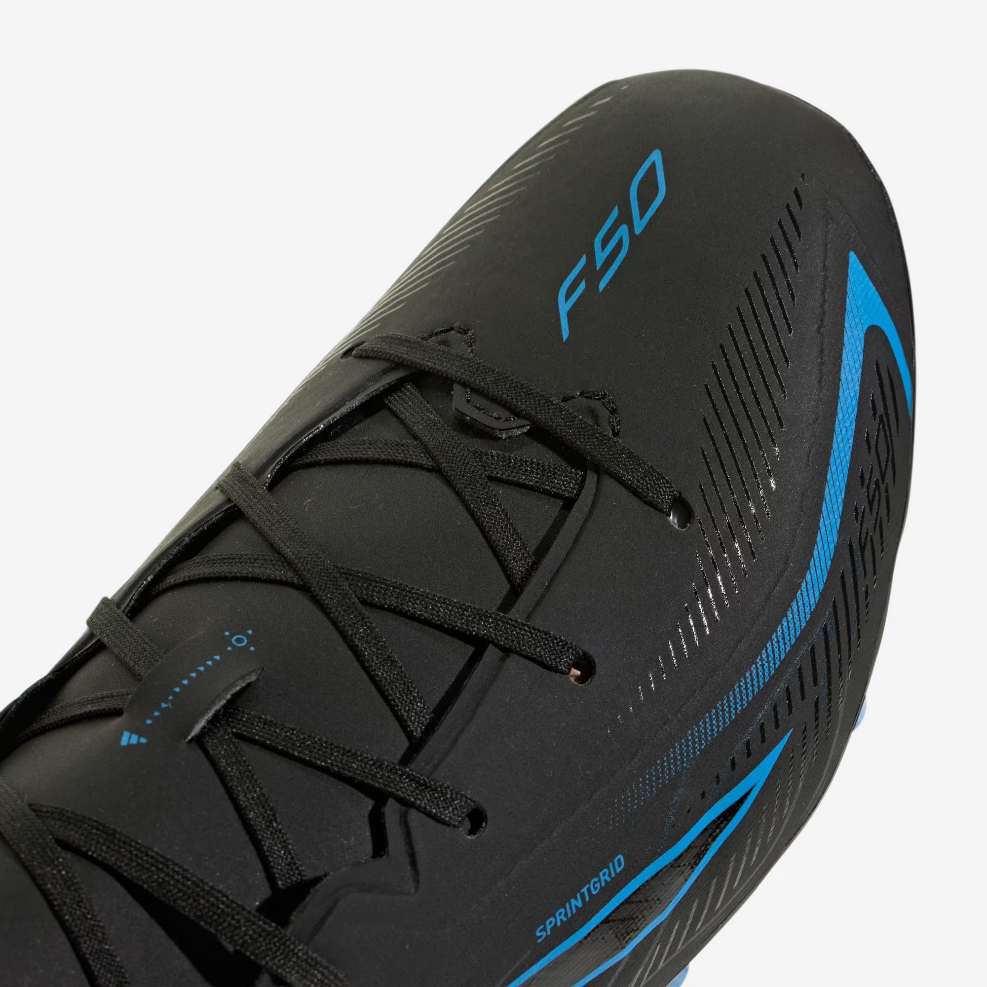 adidas Jr. F50 Hyperfast League Big Kids' Firm-Ground Low-Top Soccer Cleats - Core Black / Core Black / Lucid Ray Blue