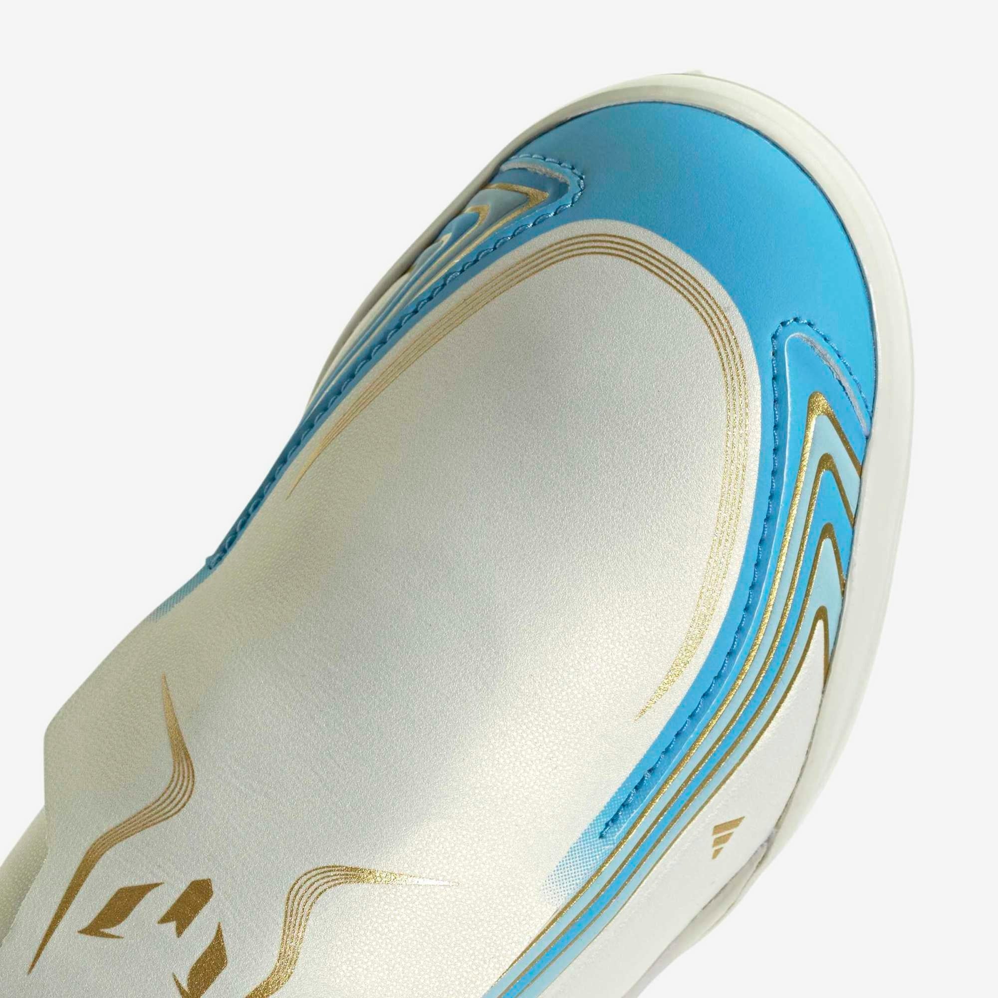 adidas Jr. F50 Messi League Laceless Big Kids Turf Low-Top Soccer Shoes - Ivory / Semi Blue Burst / Icey Blue