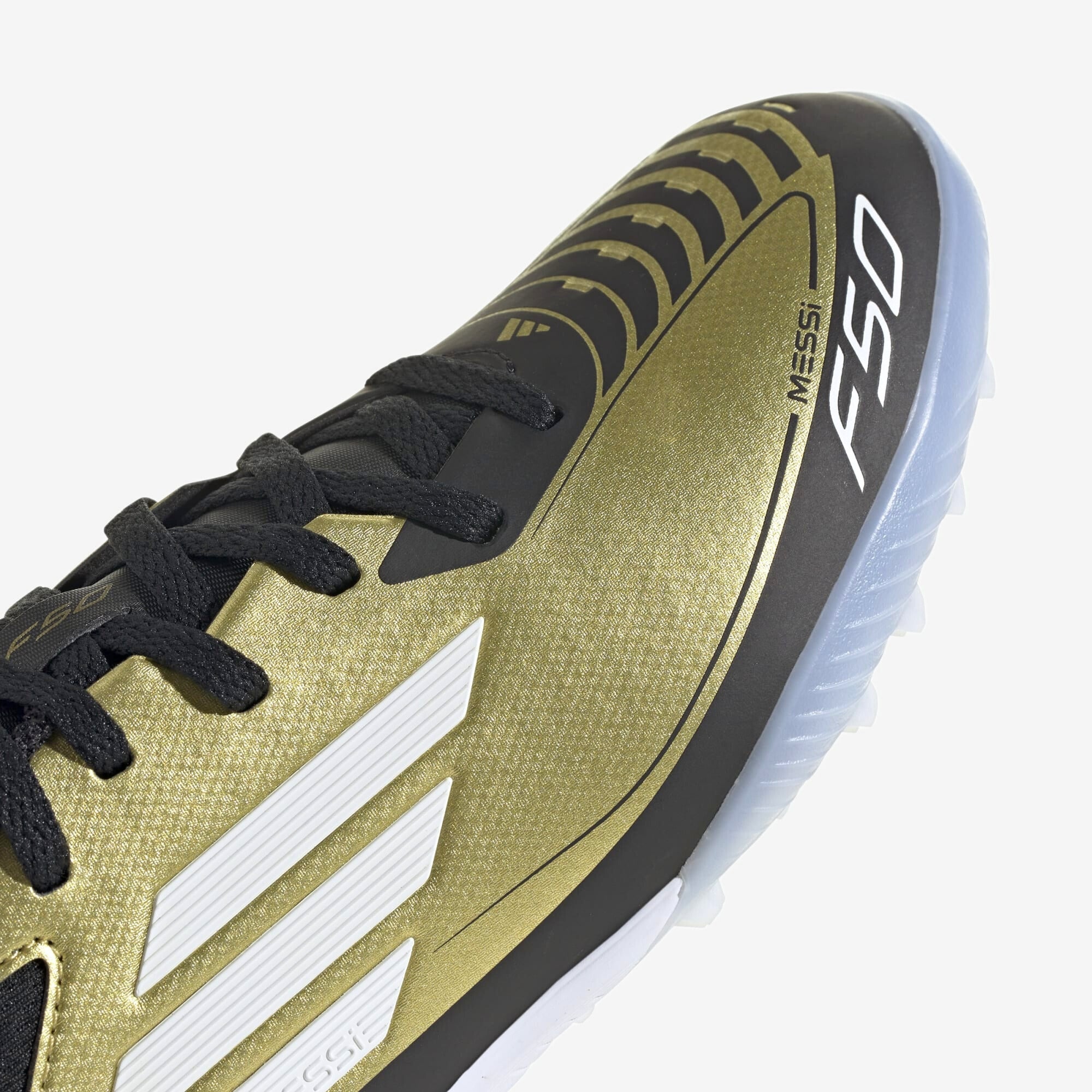 adidas Jr. Messi F50 League Little/Big Kids' TF Low-Top Soccer Shoes - Gold Metallic / Cloud White / Core Black