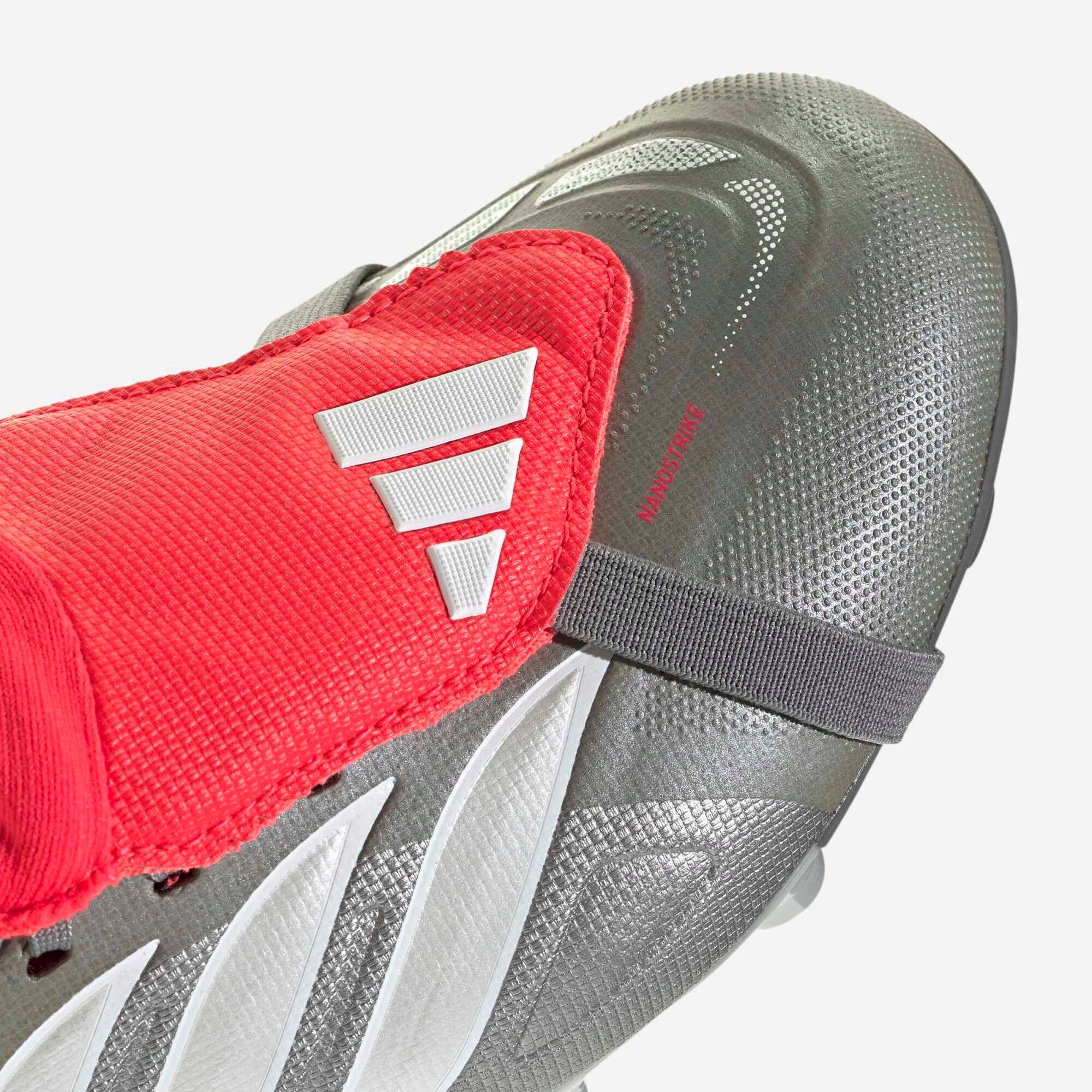 adidas Jr. Predator League Fold-Over Tongue Big Kids' Firm-Ground Low-Top Soccer Cleats - Iron Metallic / Zero Metalic / Lucid Red