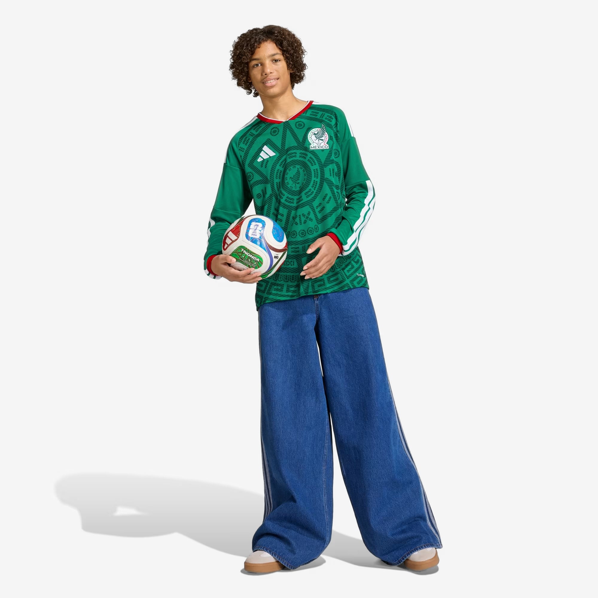 adidas Mexico 2026 Stadium Home Big Kids' Soccer Long-Sleeve Jersey - Bold Green