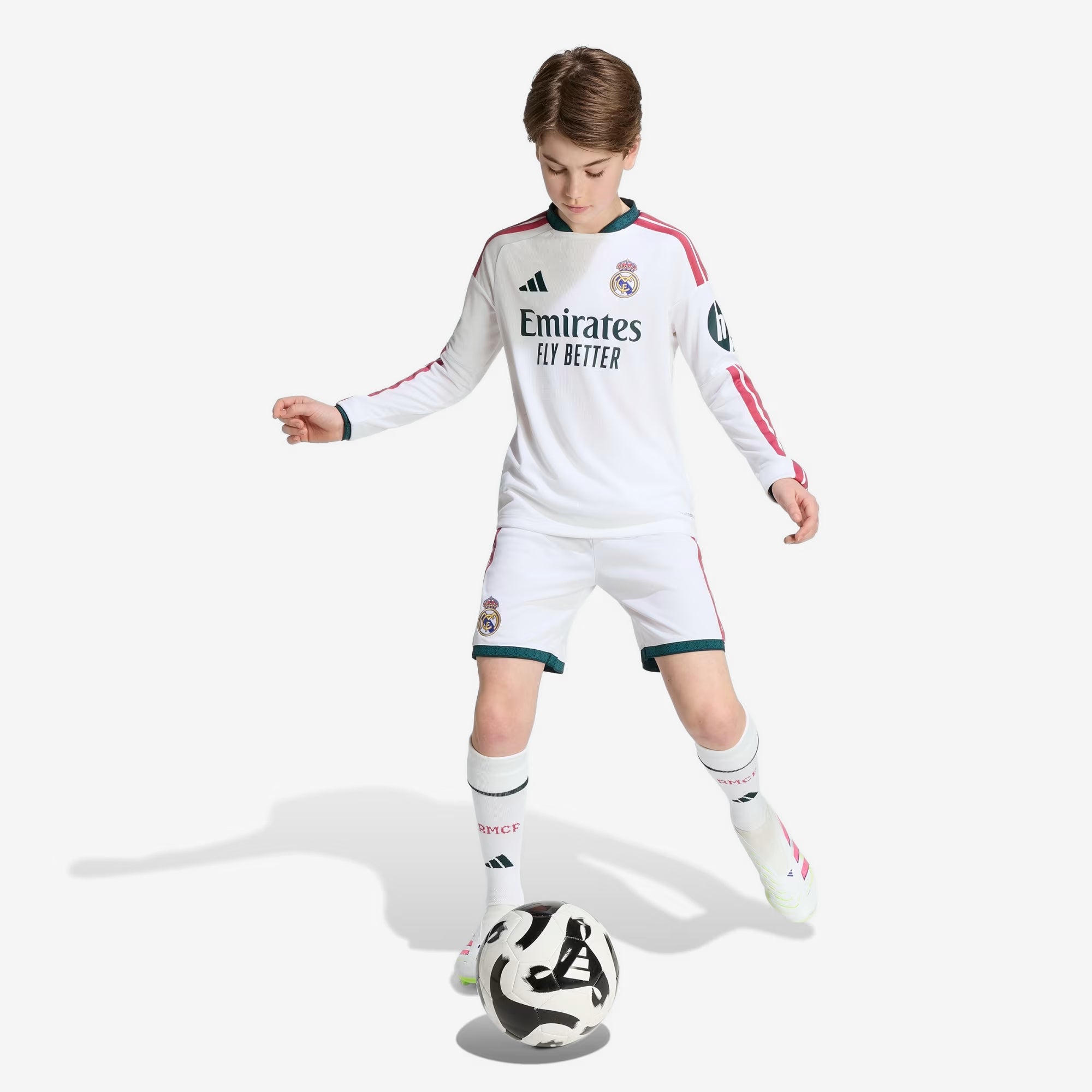 adidas Real Madrid 2026/27 Stadium Home Big Kids' Soccer Long-Sleeve Jersey - White