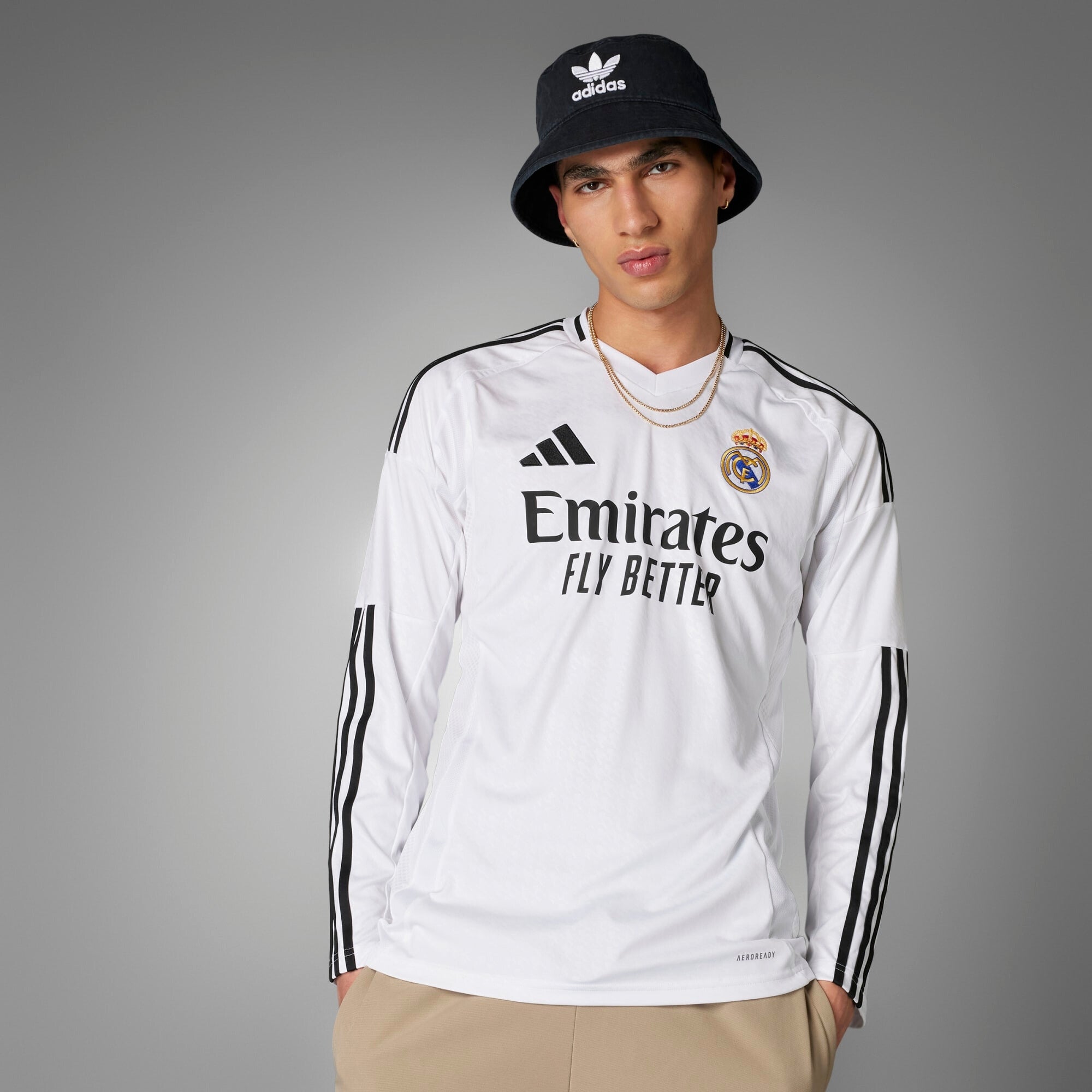 adidas Real Madrid 2024/25 Long Sleeve Stadium Home Men's AEROREADY Soccer Replica Jersey - White