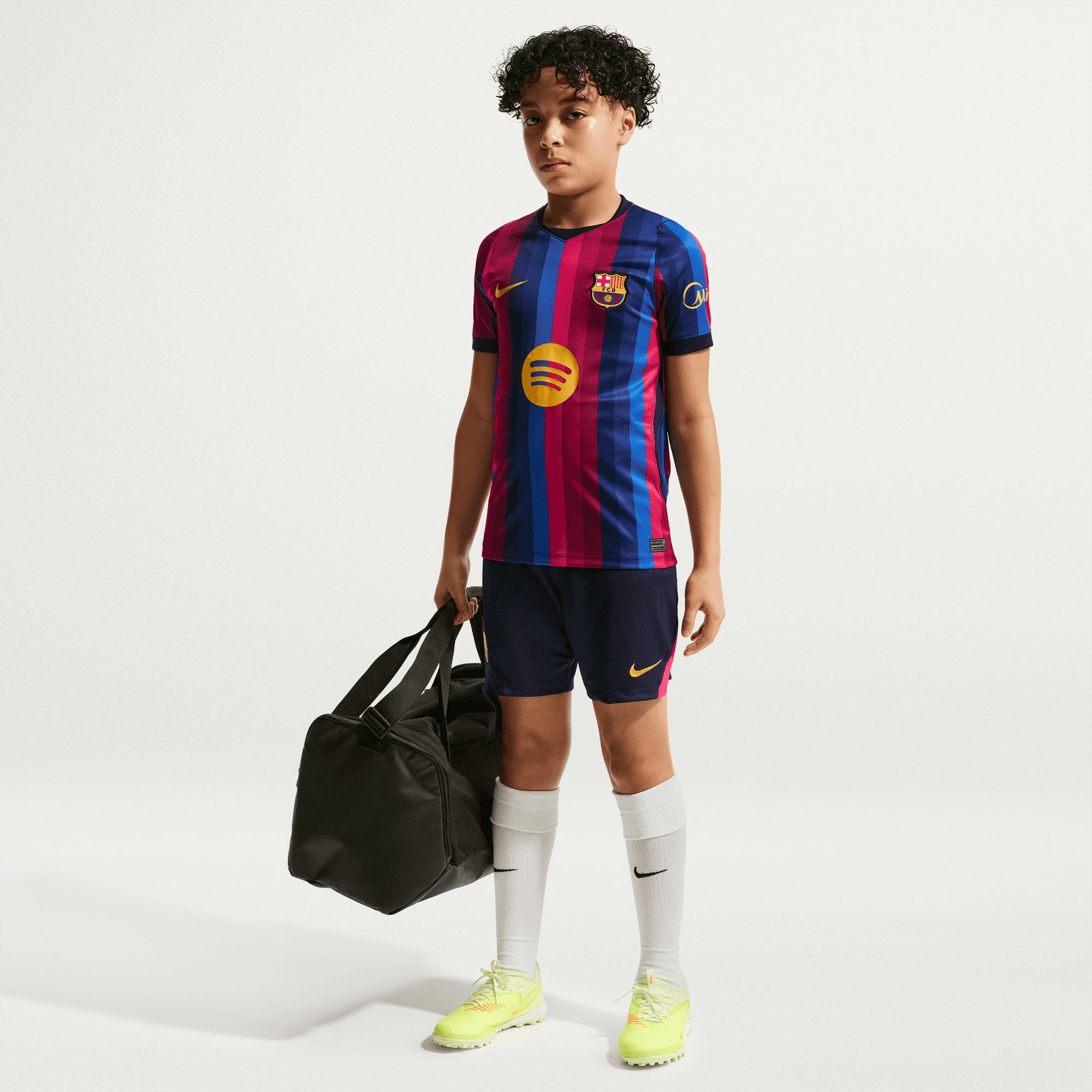 Nike FC Barcelona 2026/27 Stadium Home Big Kids' Dri-FIT Soccer Replica Jersey - Deep Garnet/Blue Void/Mineral Yellow