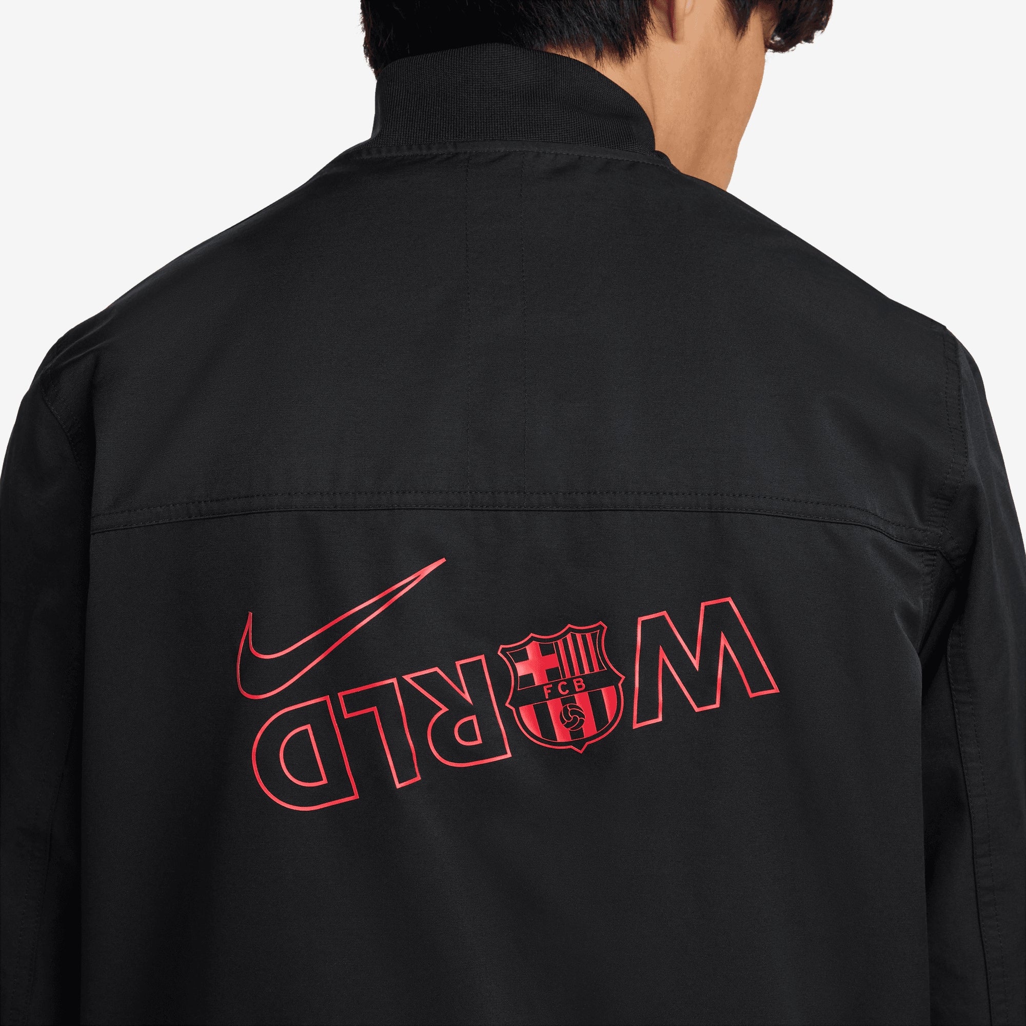 Nike FC Barcelona Sport Essentials Men's Soccer Woven Unlined Bomber Jacket - Black/Black