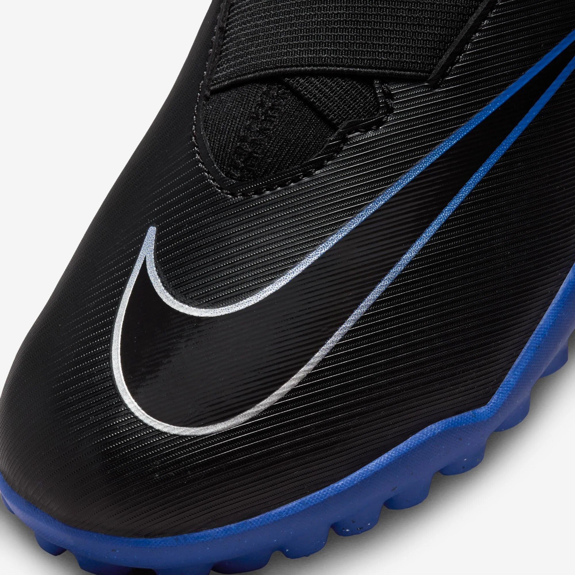 Nike Jr. Mercurial Superfly 9 Academy Big Kids' Turf High-Top Soccer Shoes - Black/Chrome-Hyper Royal