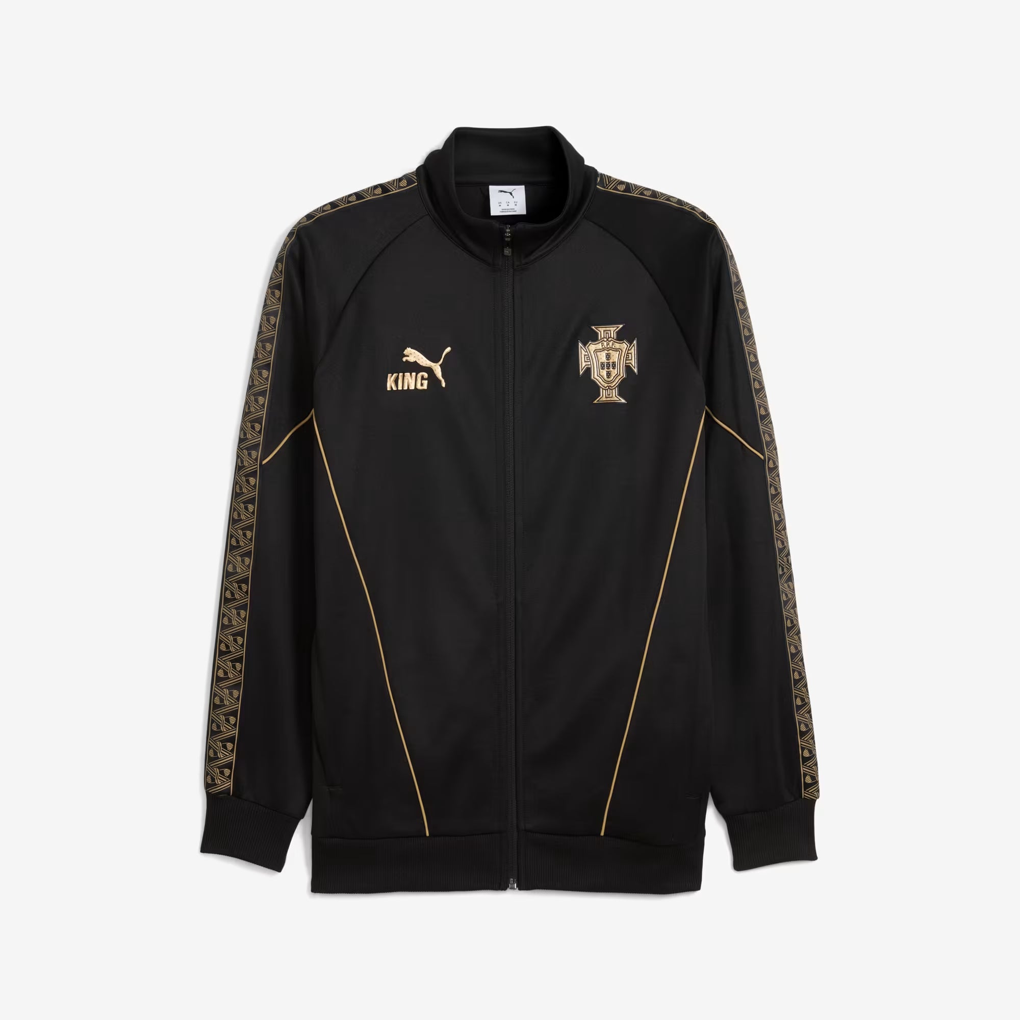 PUMA Portugal KING Anthem Special Edition Eusébio Men's Full-Zip Soccer Jacket - PUMA Black-PUMA Gold