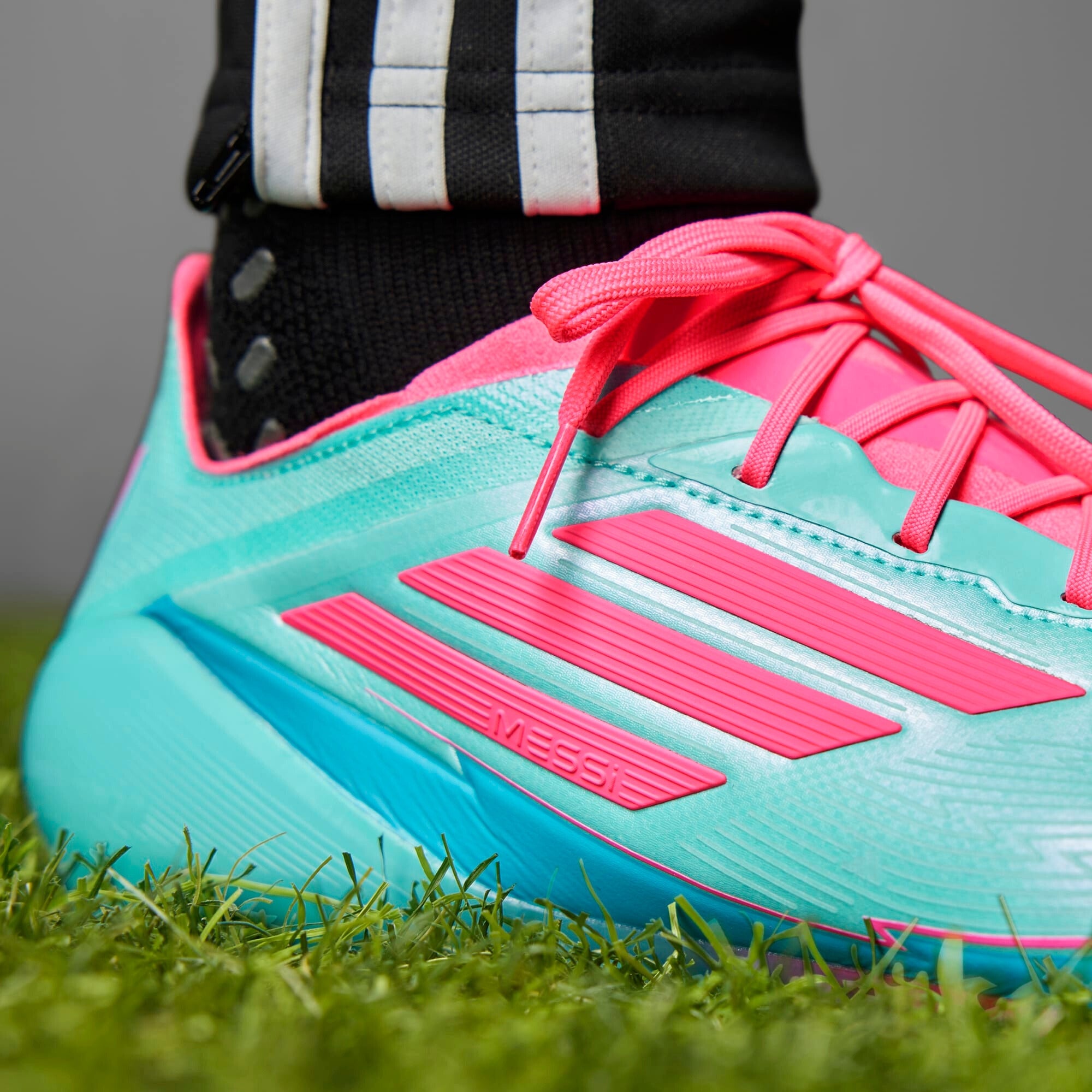 adidas F50 Elite Messi FG Low-Top Soccer Cleats - Flash Aqua / Lucid Pink / Lucid Cyan