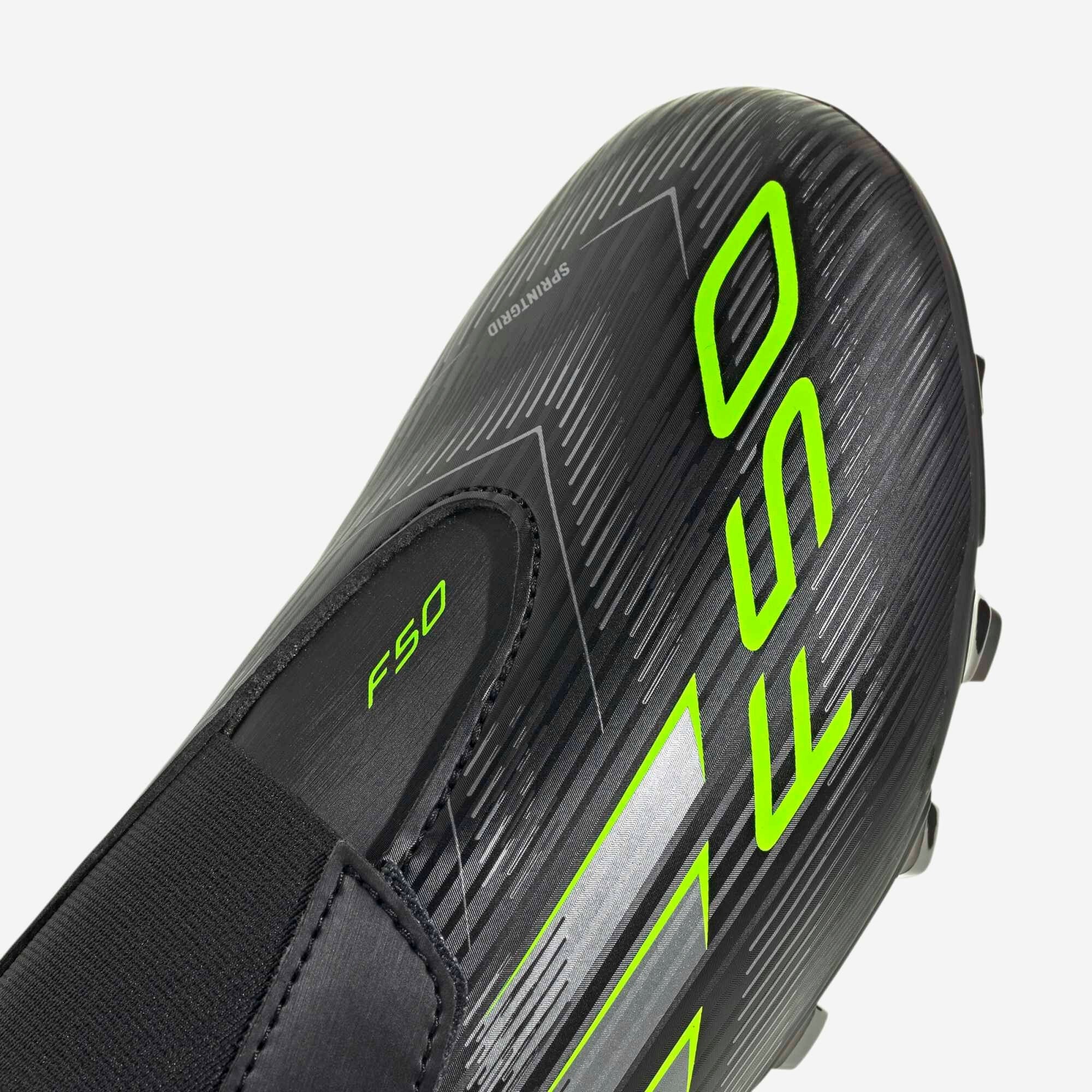 adidas Jr. F50 Club Hook-and-Loop Little Kids' Firm/Multi-Ground Soccer Cleats - Core Black / Iron Metallic / Lucid Lemon