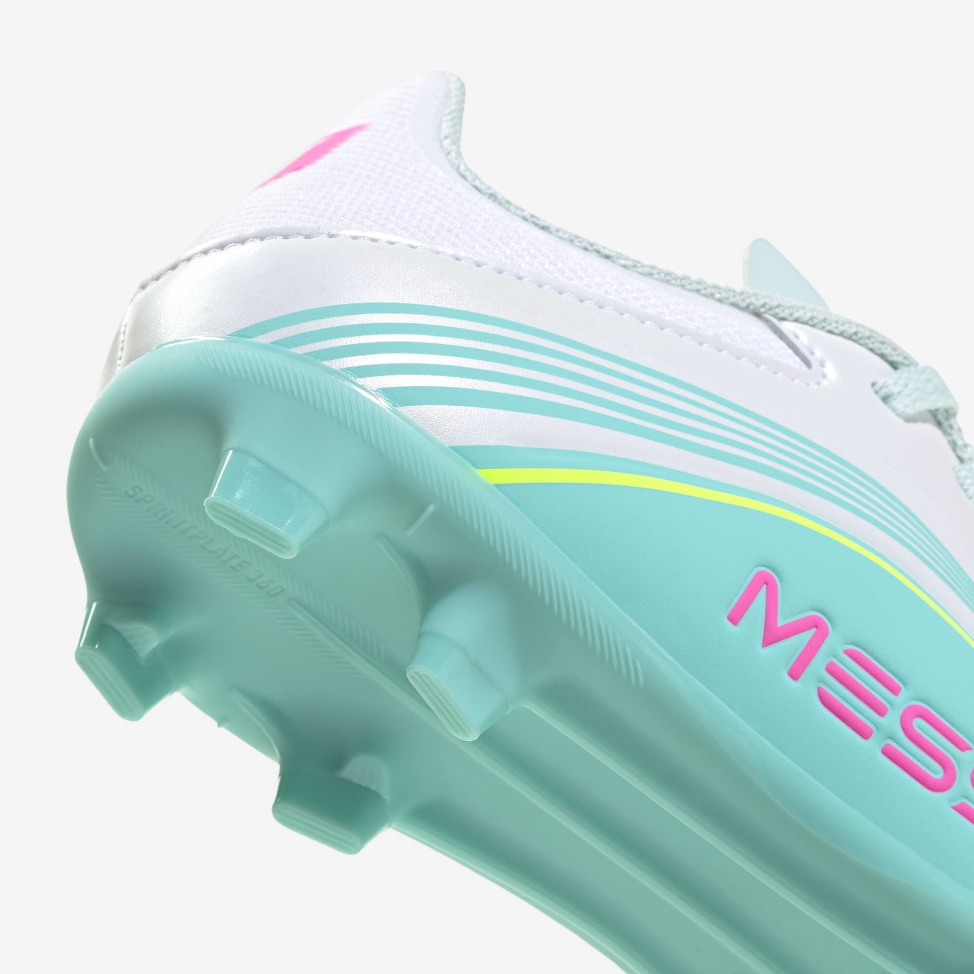 adidas Jr. F50 Messi League Big Kids' Firm/Multi-Ground Low-Top Soccer Cleats - Cloud White / Lucid Pink / Flash Aqua