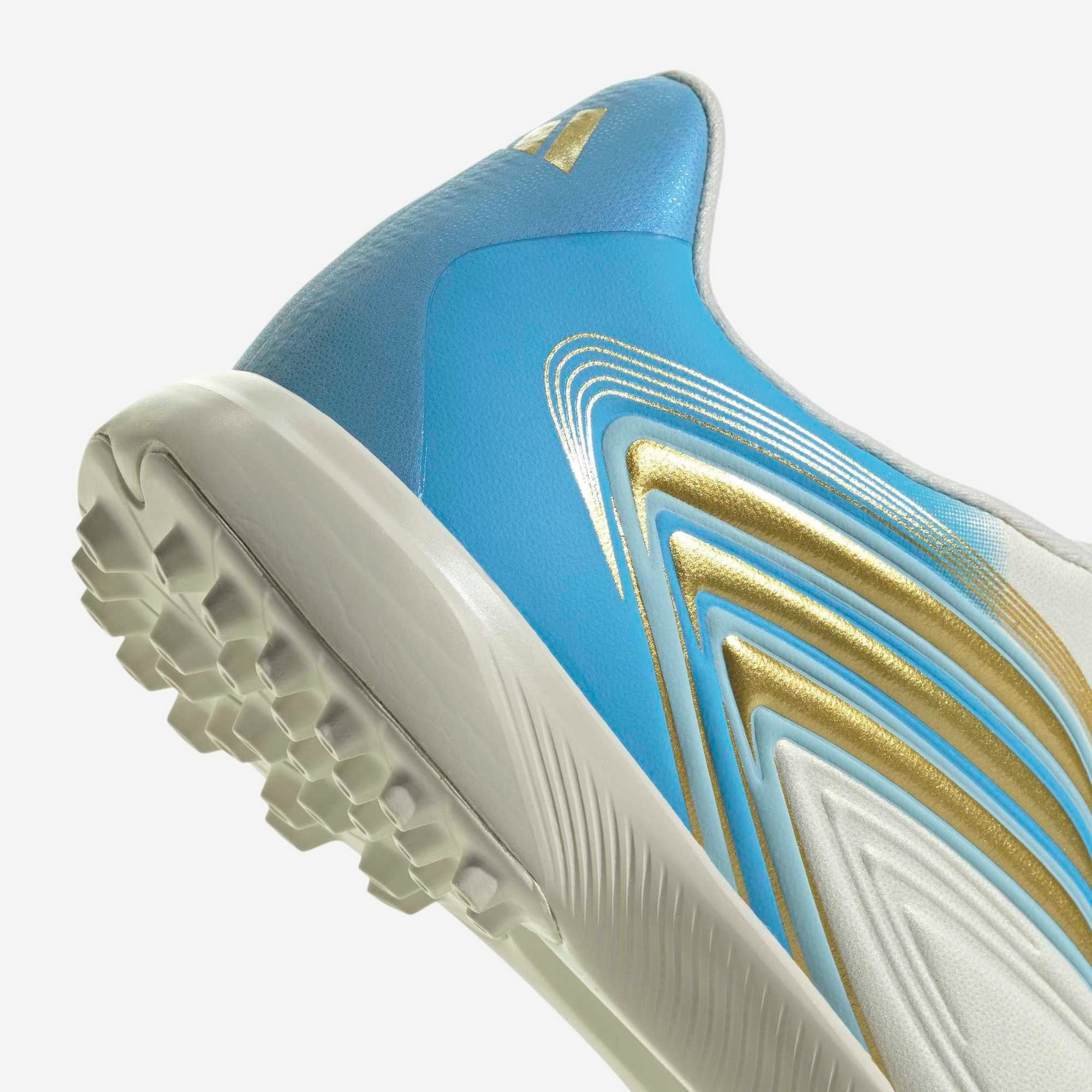 adidas Jr. F50 Messi League Laceless Big Kids Turf Low-Top Soccer Shoes - Ivory / Semi Blue Burst / Icey Blue